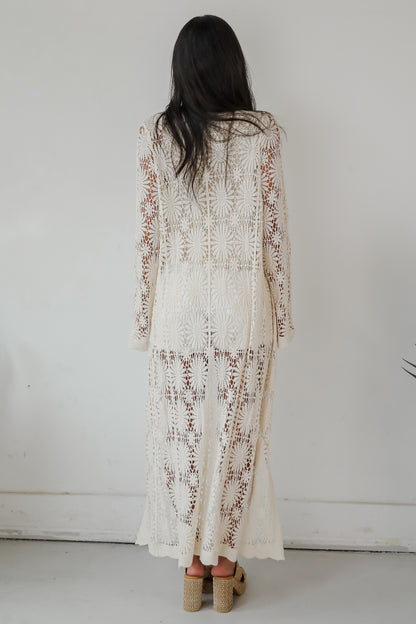 Blissful Strolls Natural Crochet Longline Kimono