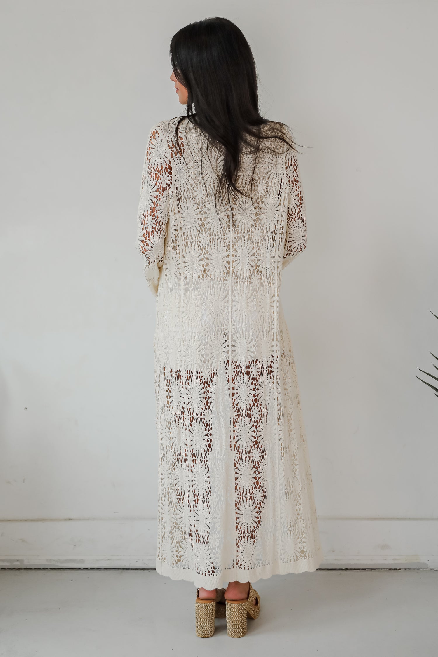 Blissful Strolls Natural Crochet Longline Kimono