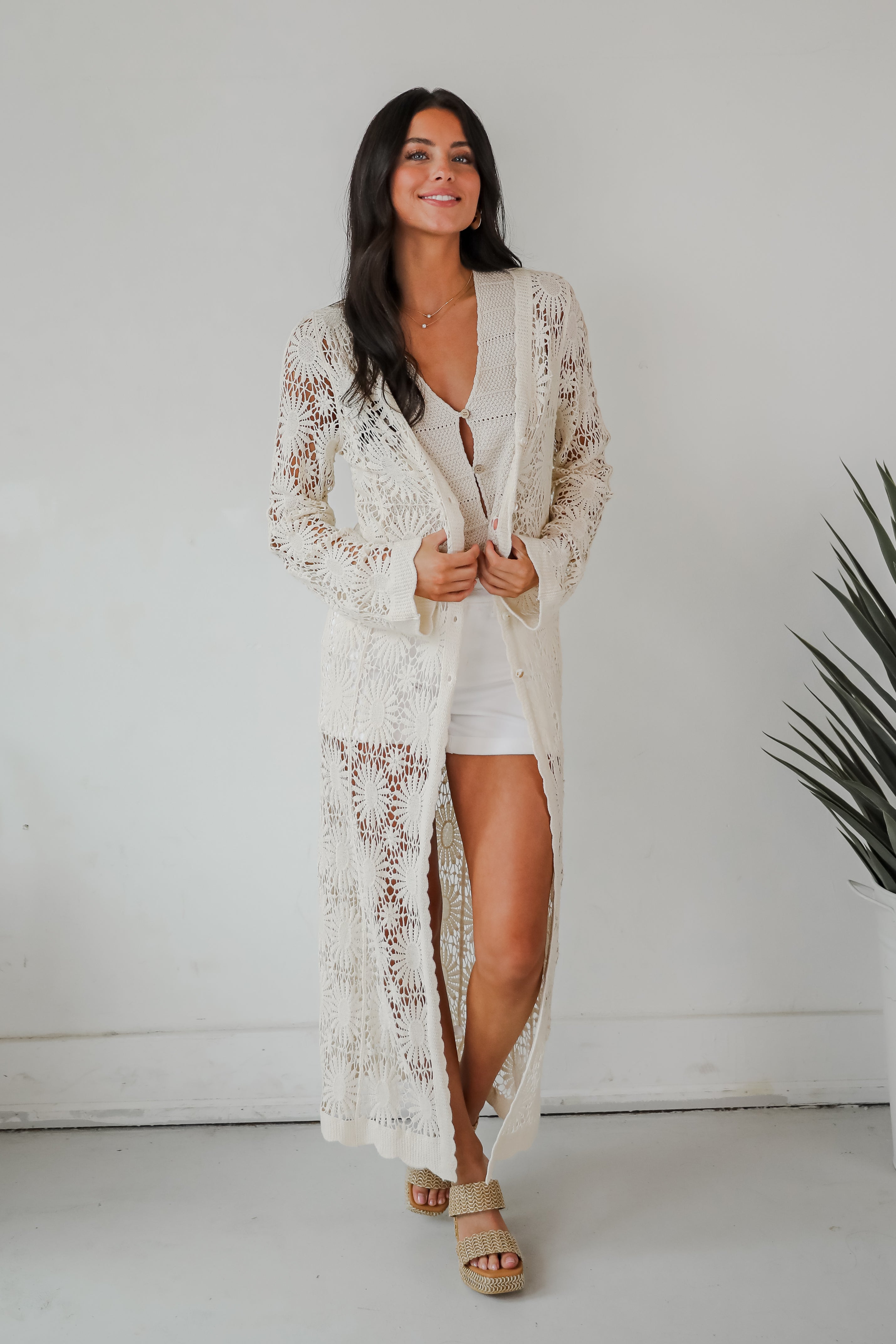 Blissful Strolls Natural Crochet Longline Kimono