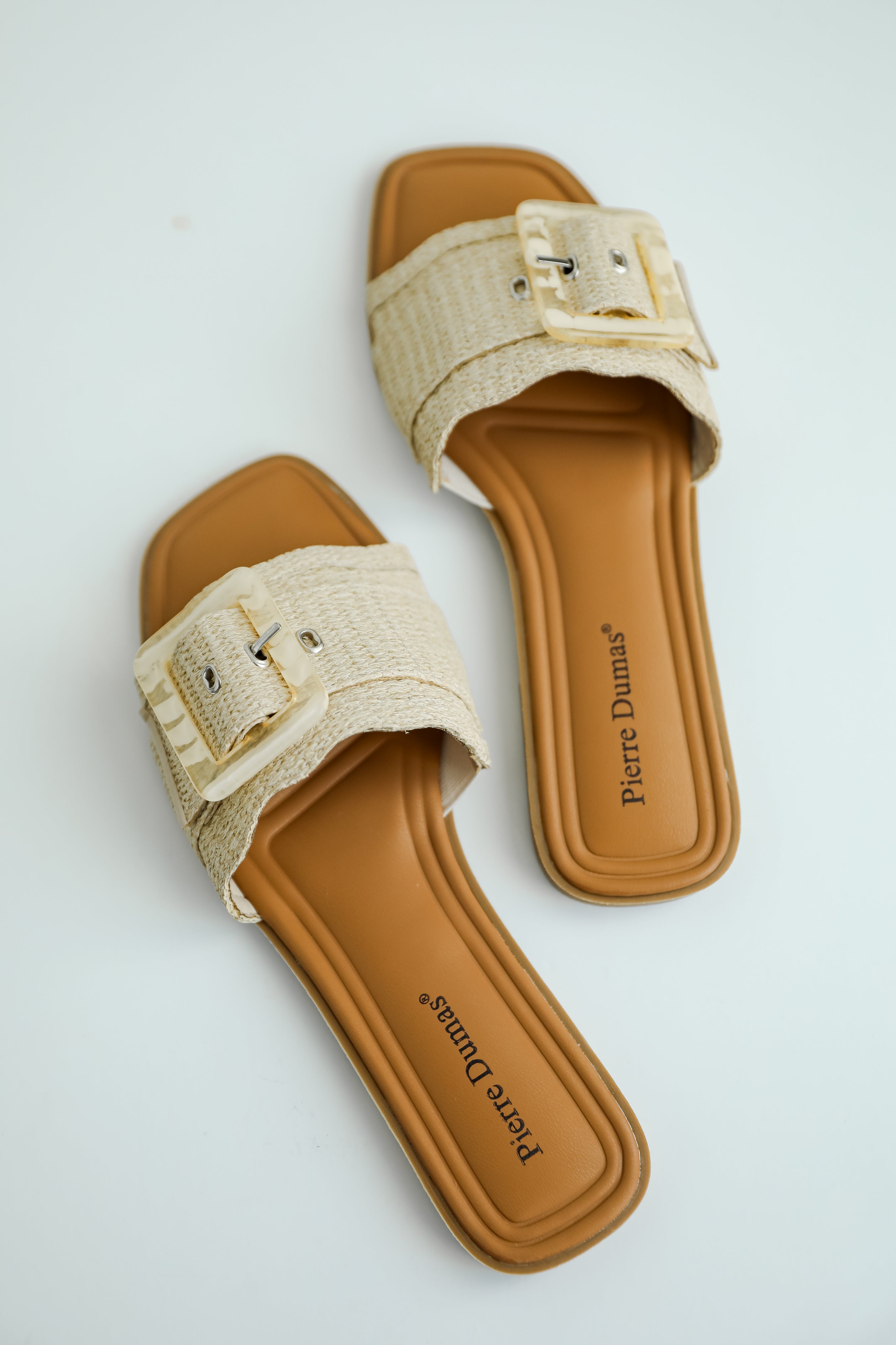 Along The Shore Natural Straw Slide Sandals