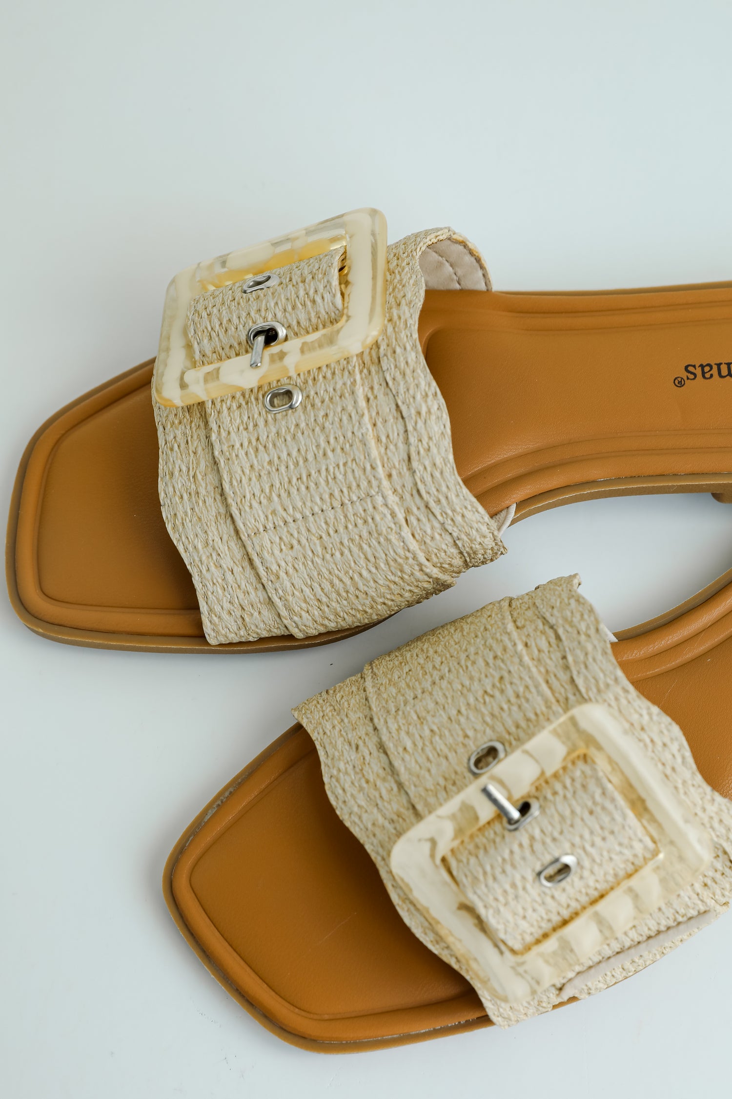 Along The Shore Natural Straw Slide Sandals