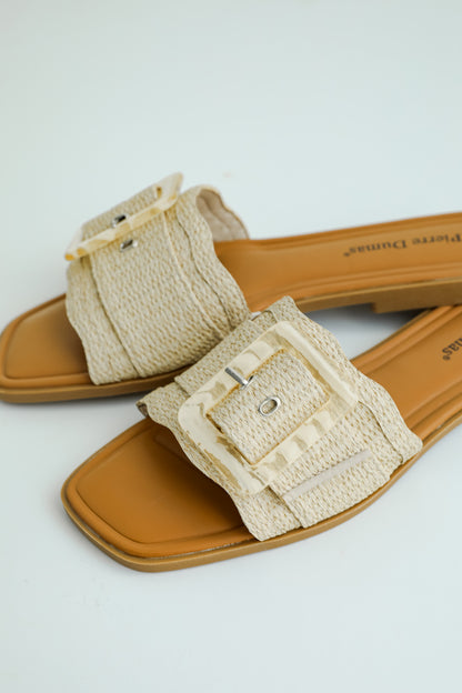 Along The Shore Natural Straw Slide Sandals