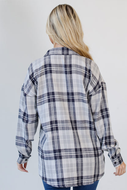 navy blue Plaid Flannel back view