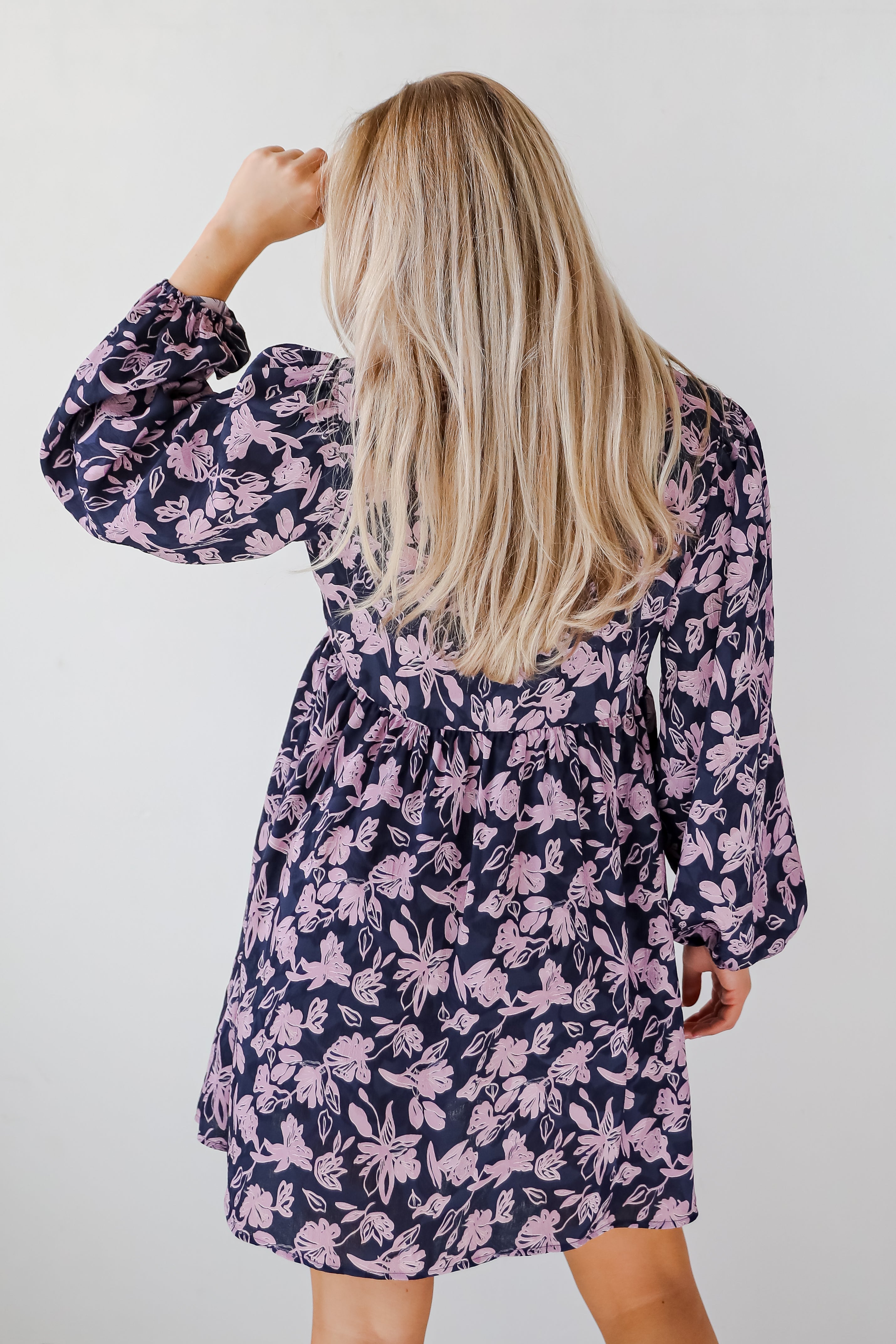 Chic Sense Navy Floral Babydoll Mini Dress