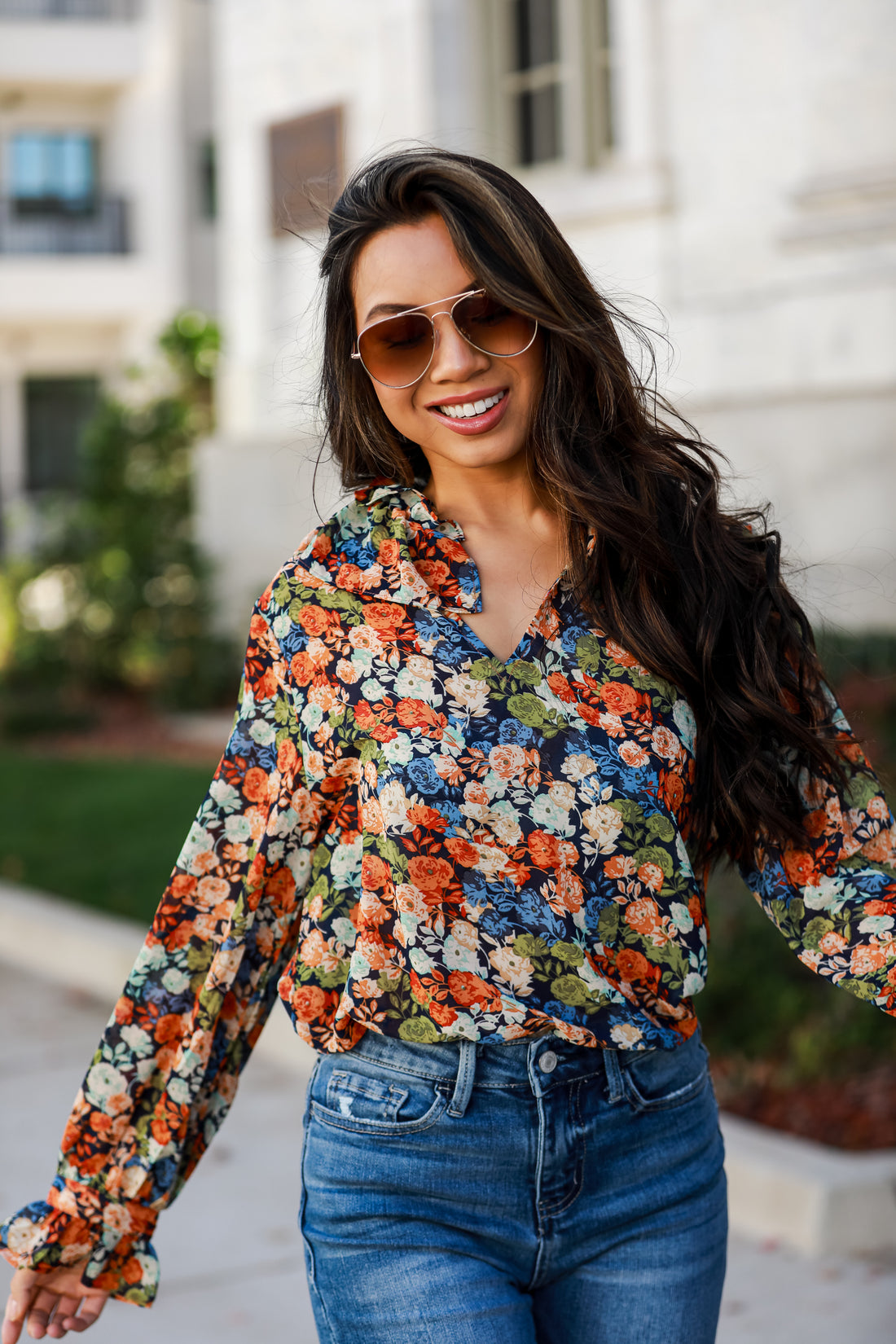 Navy Floral Blouse