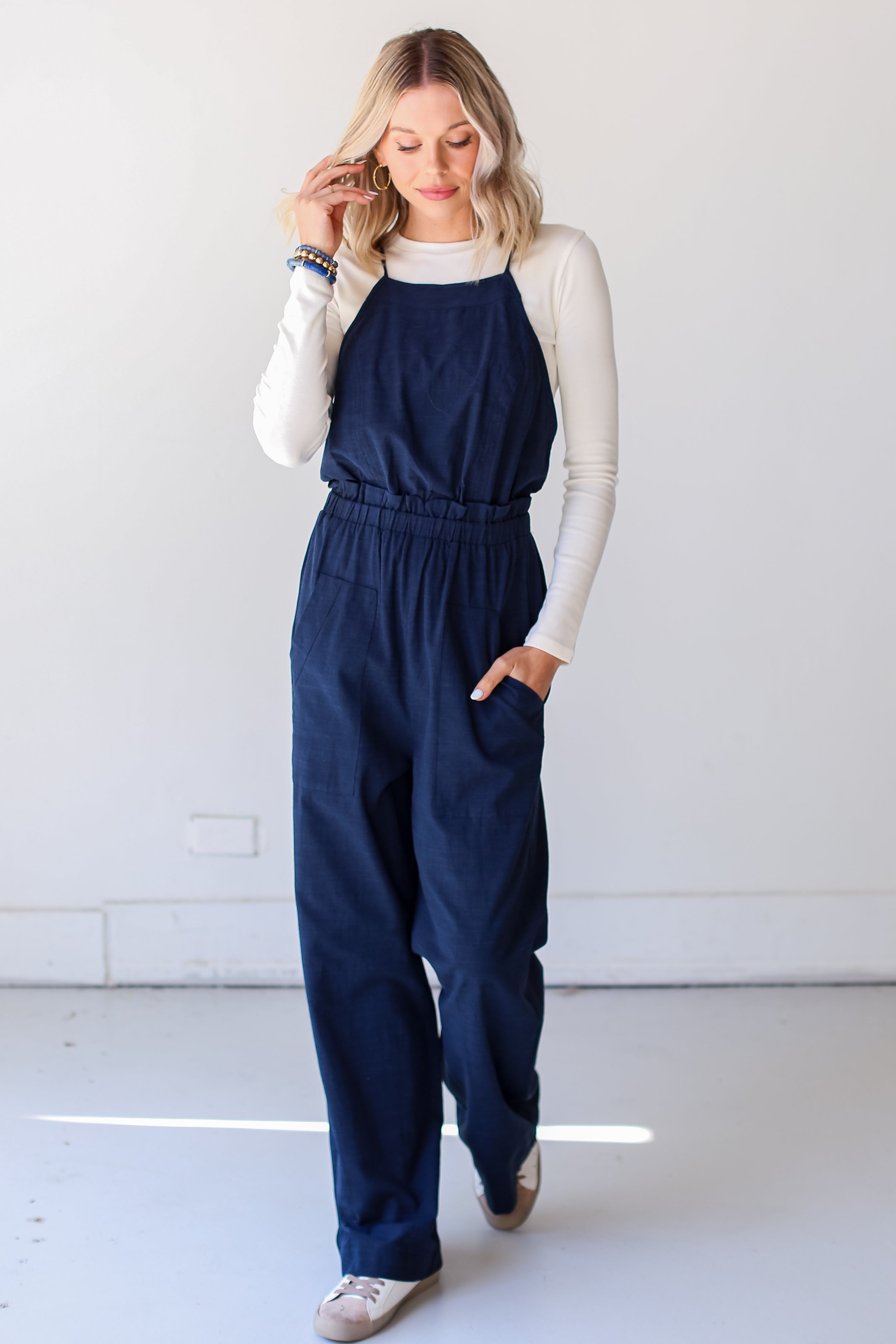 navy Wide Leg Jumpsuit front view