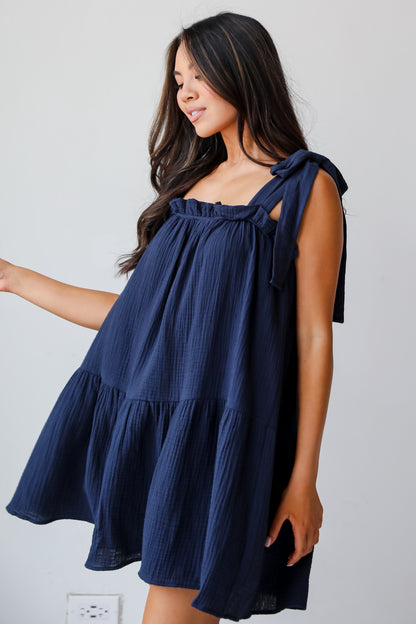 Precious Perspective Navy Linen Mini Dress