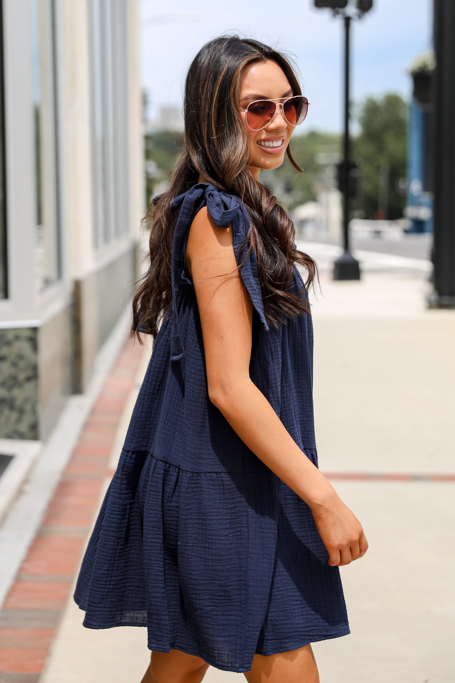 Precious Perspective Navy Linen Mini Dress