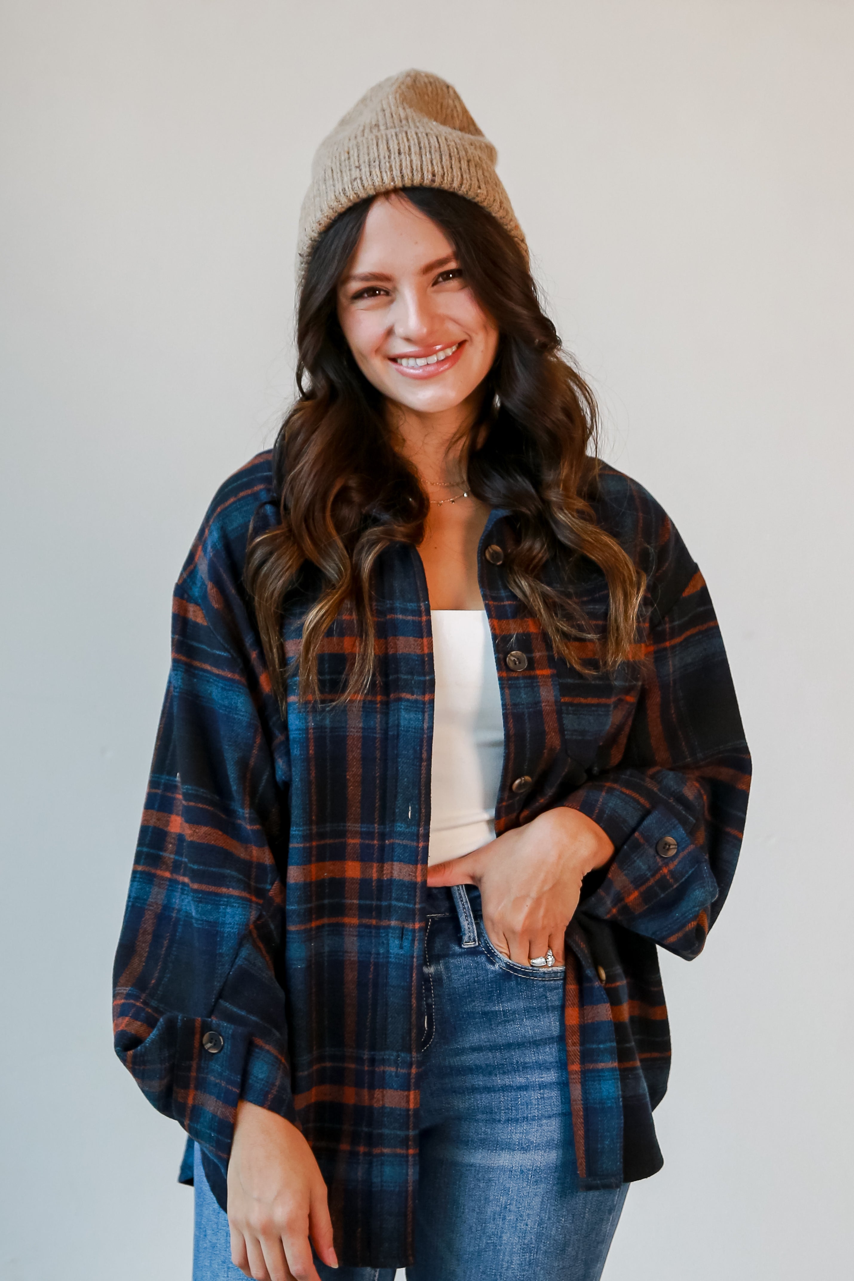 cozy Navy Plaid Shacket