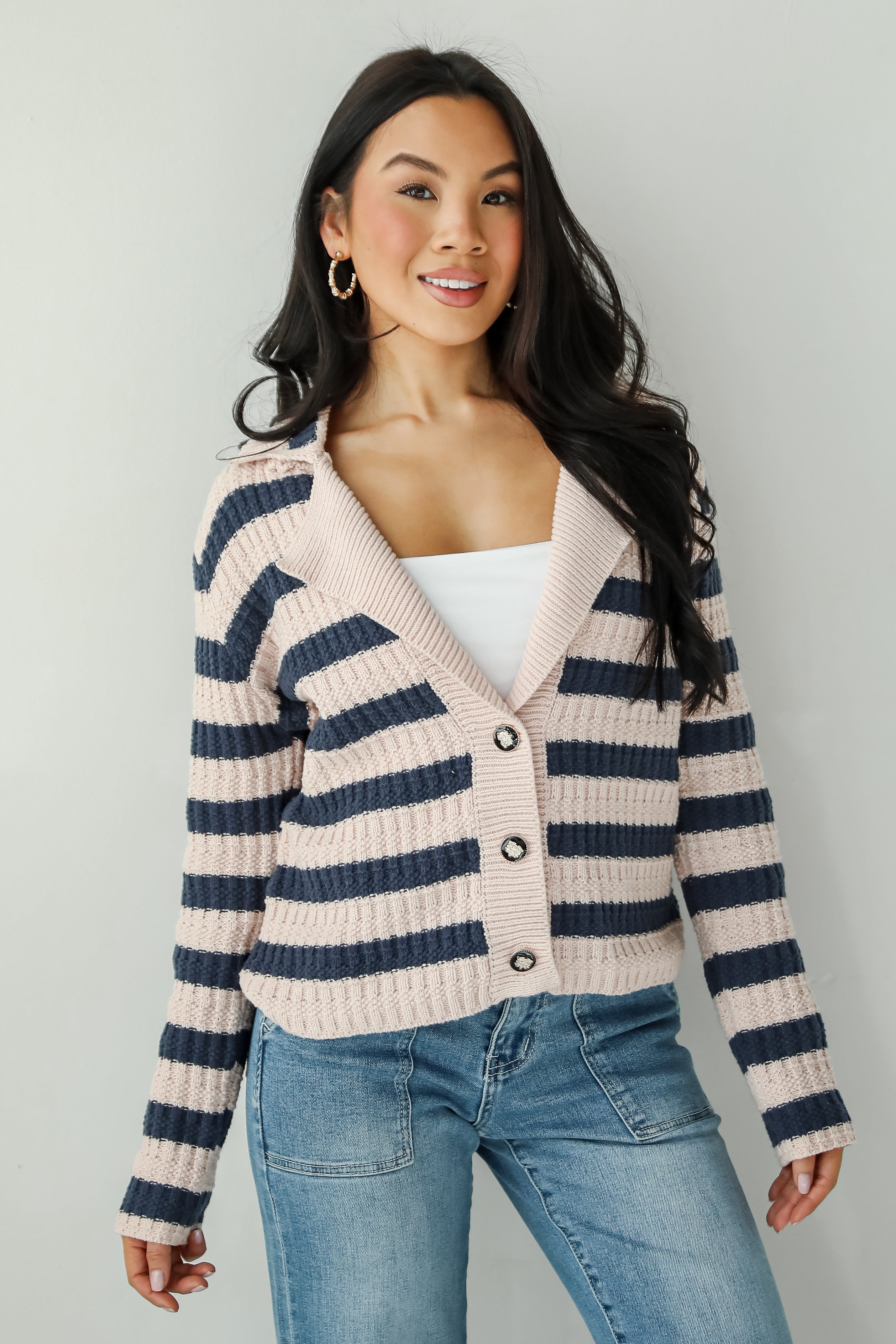 Perfected Cutie Navy Striped Sweater Cardigan