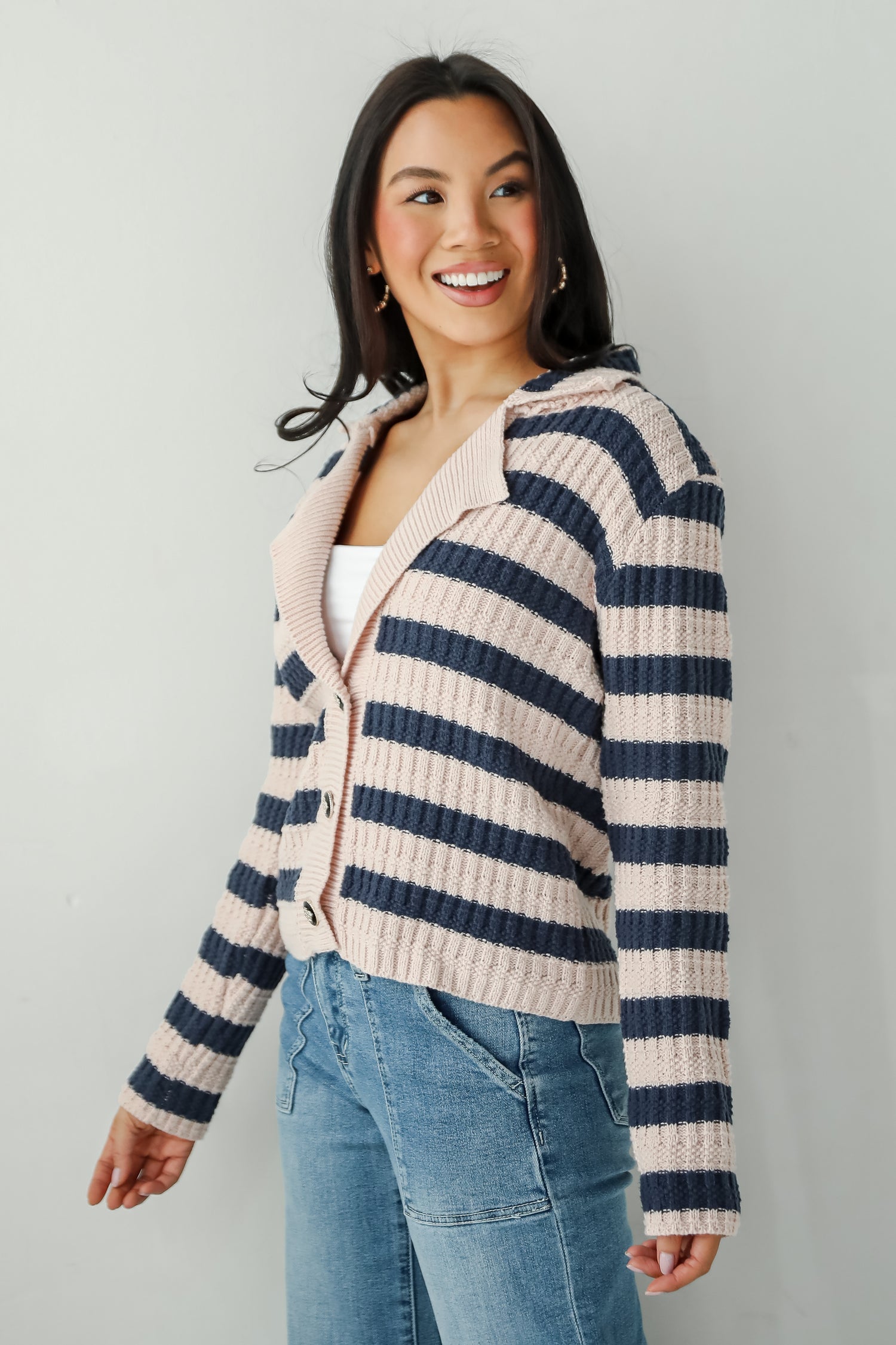 Perfected Cutie Navy Striped Sweater Cardigan