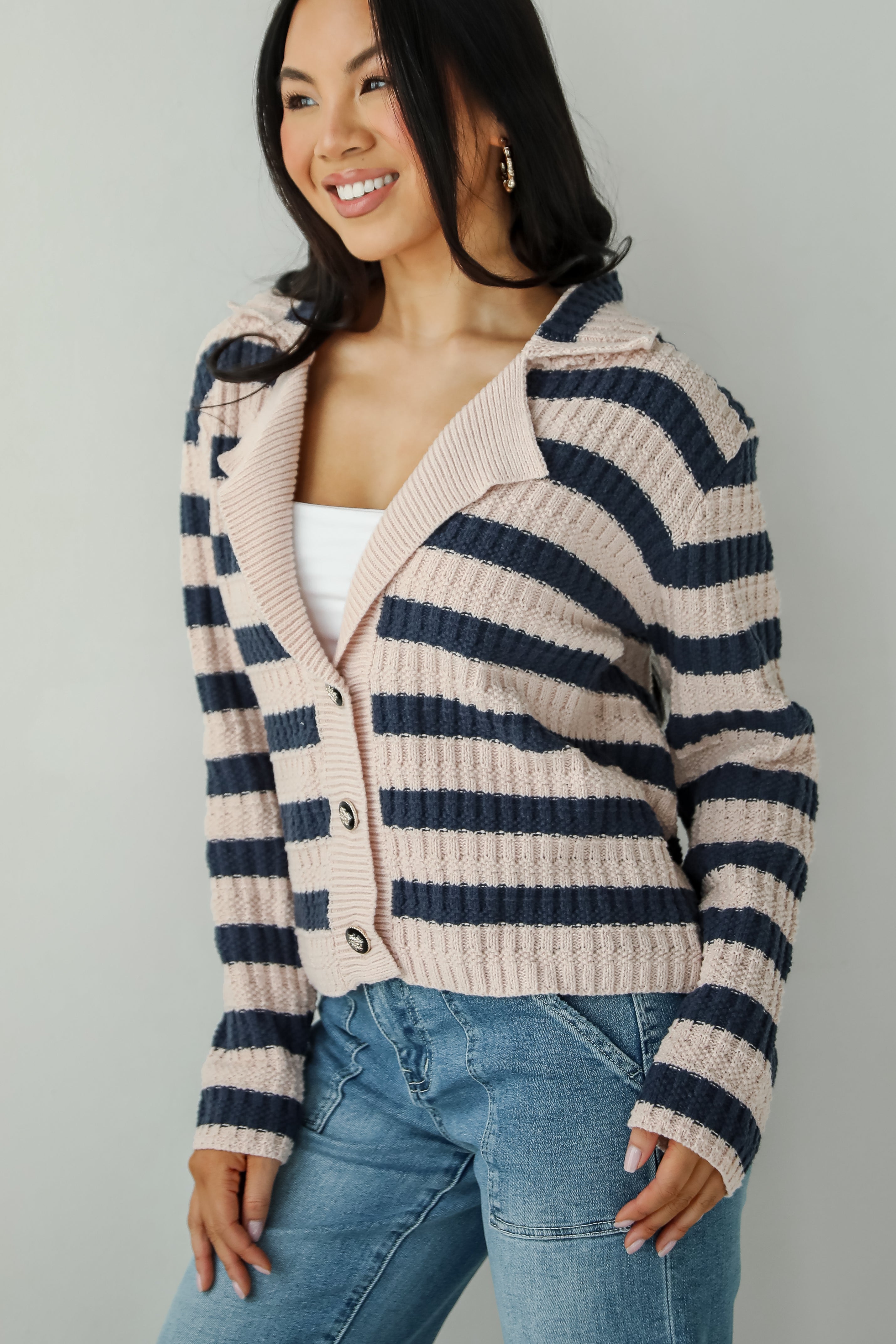 Perfected Cutie Navy Striped Sweater Cardigan