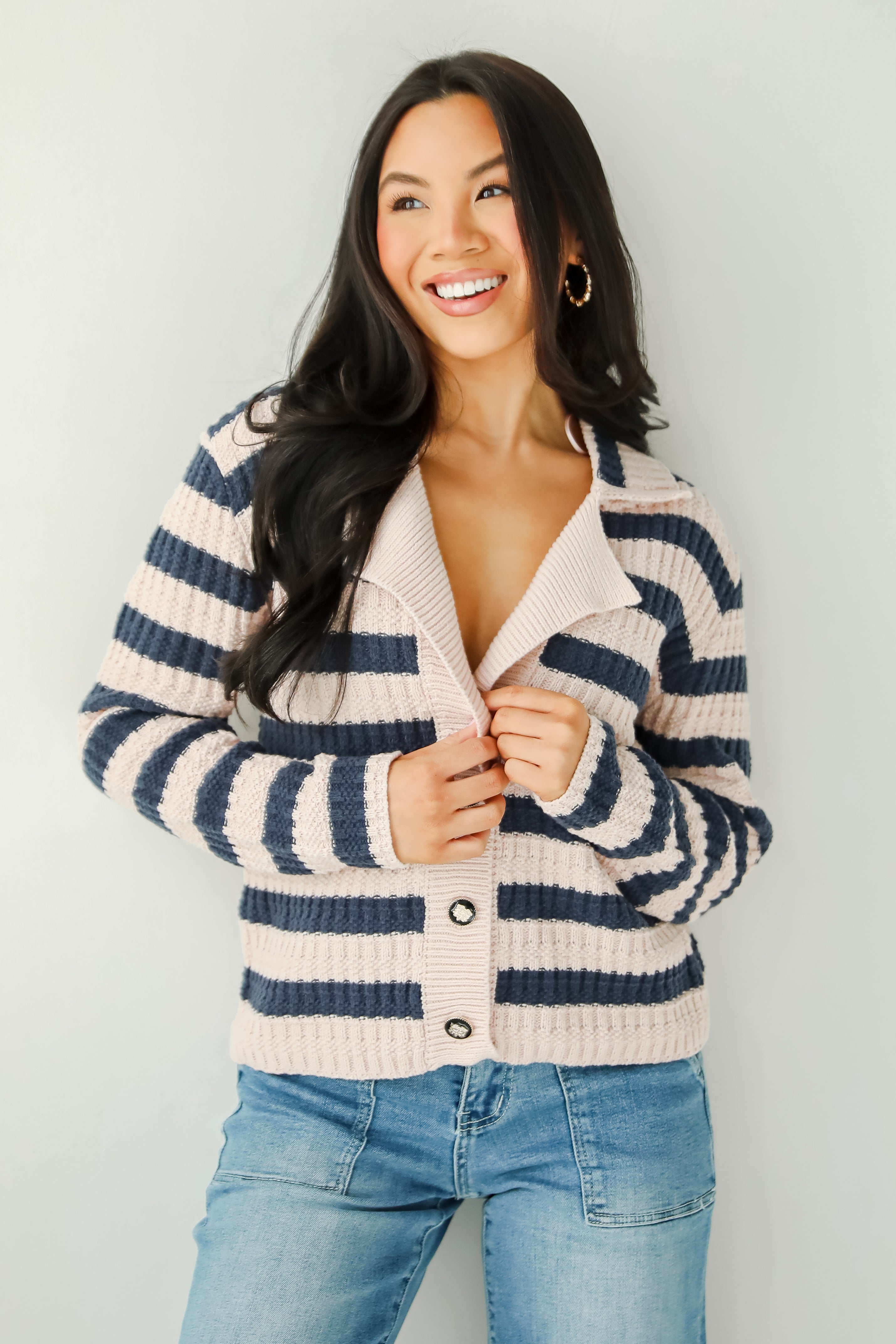 Perfected Cutie Navy Striped Sweater Cardigan