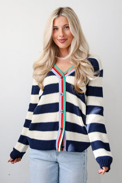 Limitless Radiance Navy Striped Sweater Cardigan