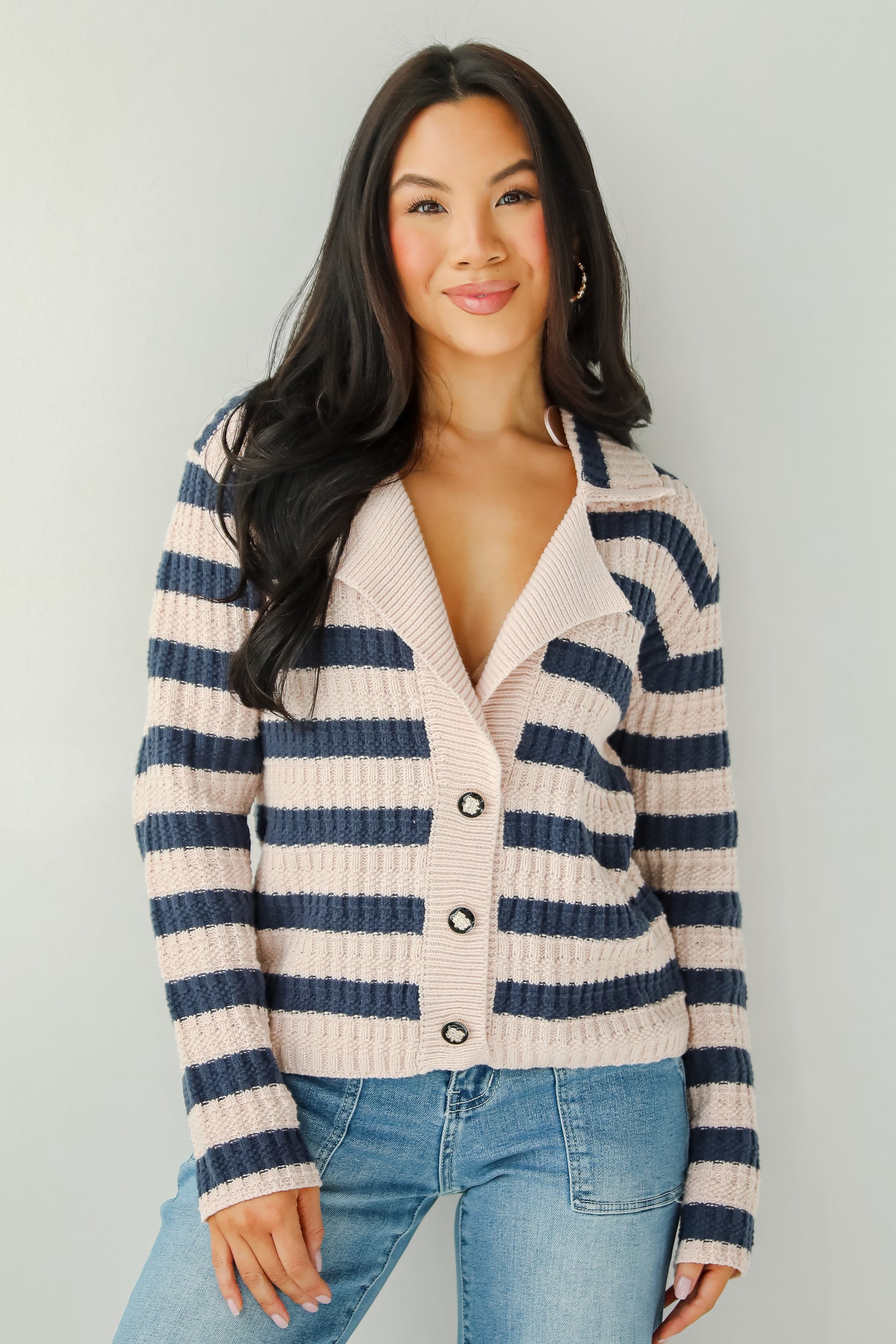 Perfected Cutie Navy Striped Sweater Cardigan