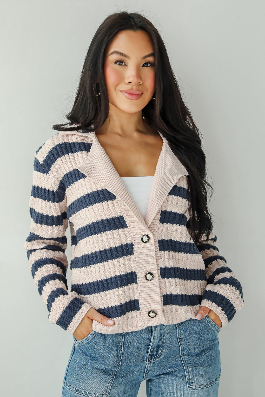 Perfected Cutie Navy Striped Sweater Cardigan