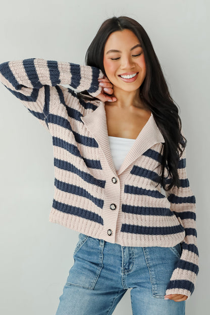 Perfected Cutie Navy Striped Sweater Cardigan