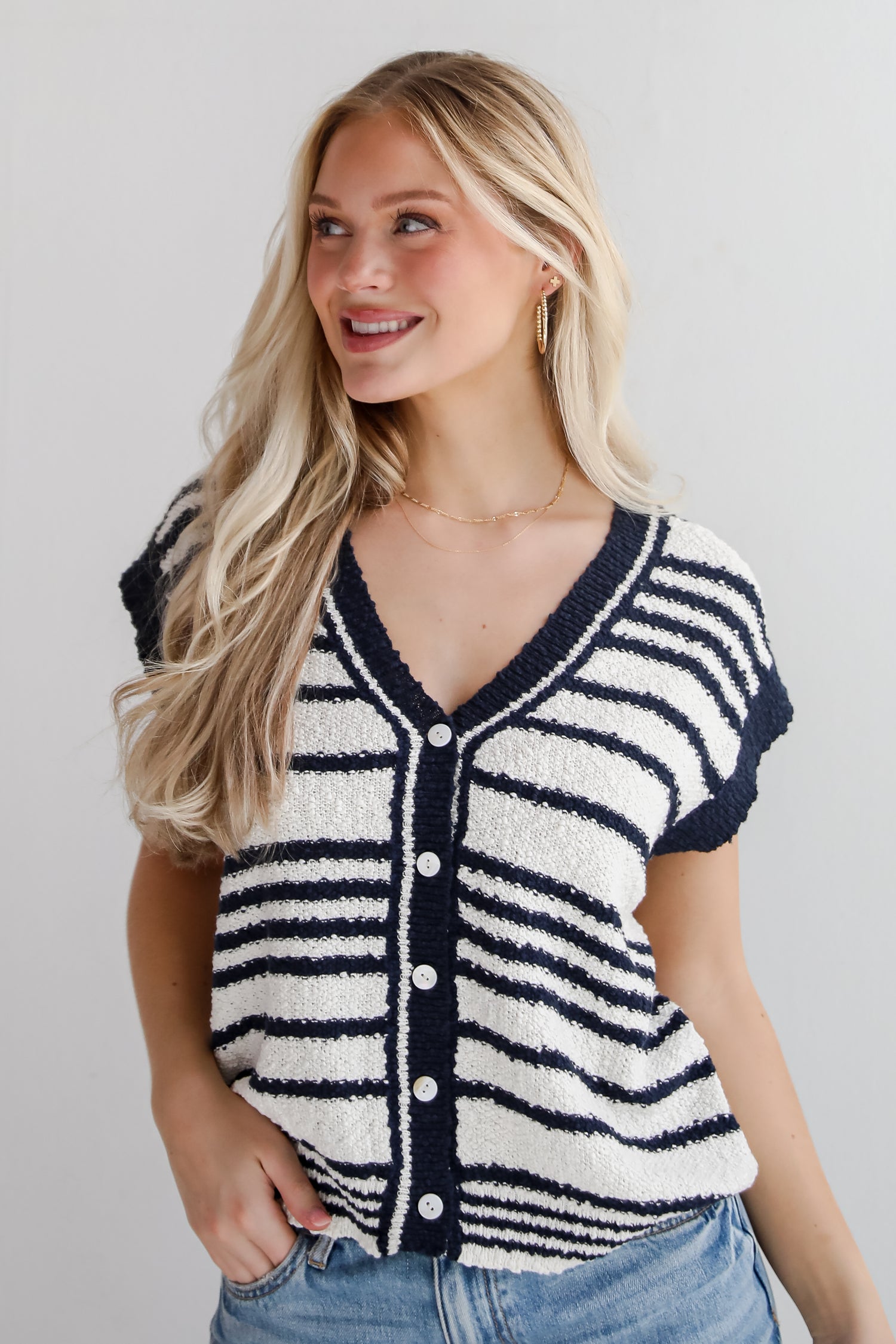 Cutest Coziness White Striped Sweater Vest