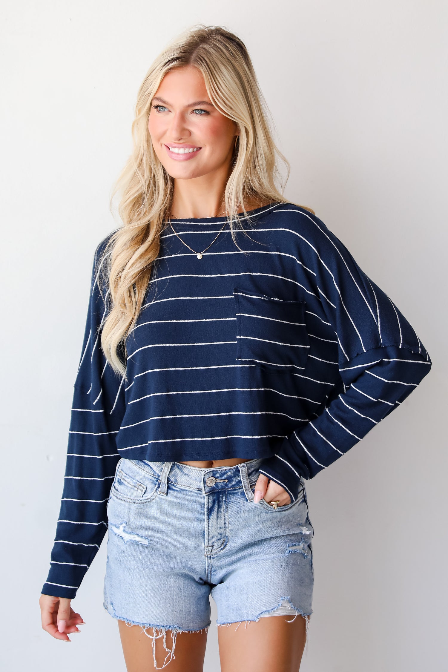 Cute Necessity Navy Striped Knit Top