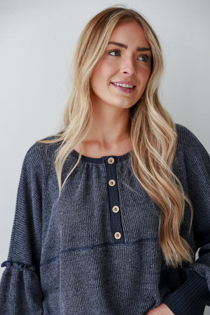 trendy Navy Oversized Knit Top