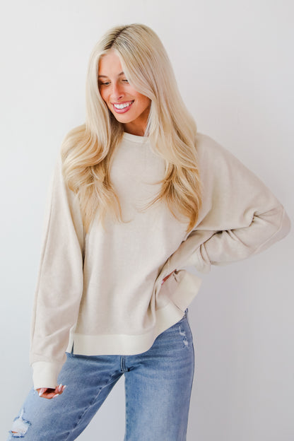 Social Calendar Oatmeal Terry Cloth Pullover