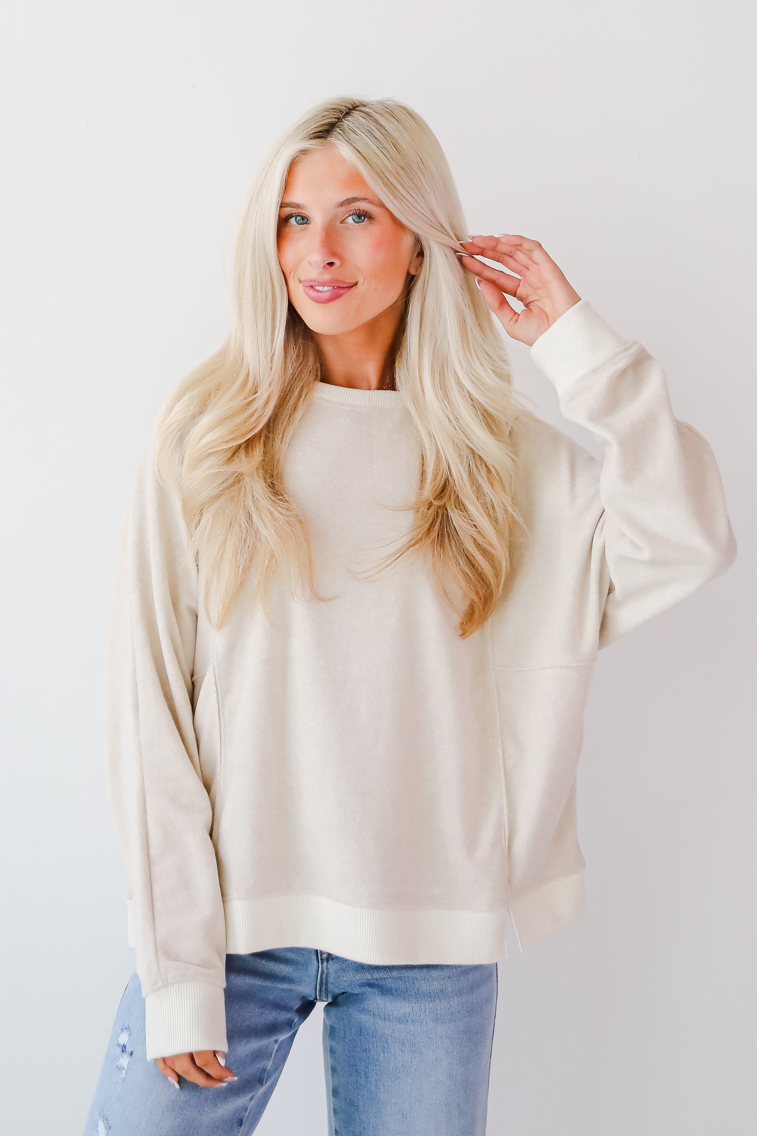 Social Calendar Oatmeal Terry Cloth Pullover