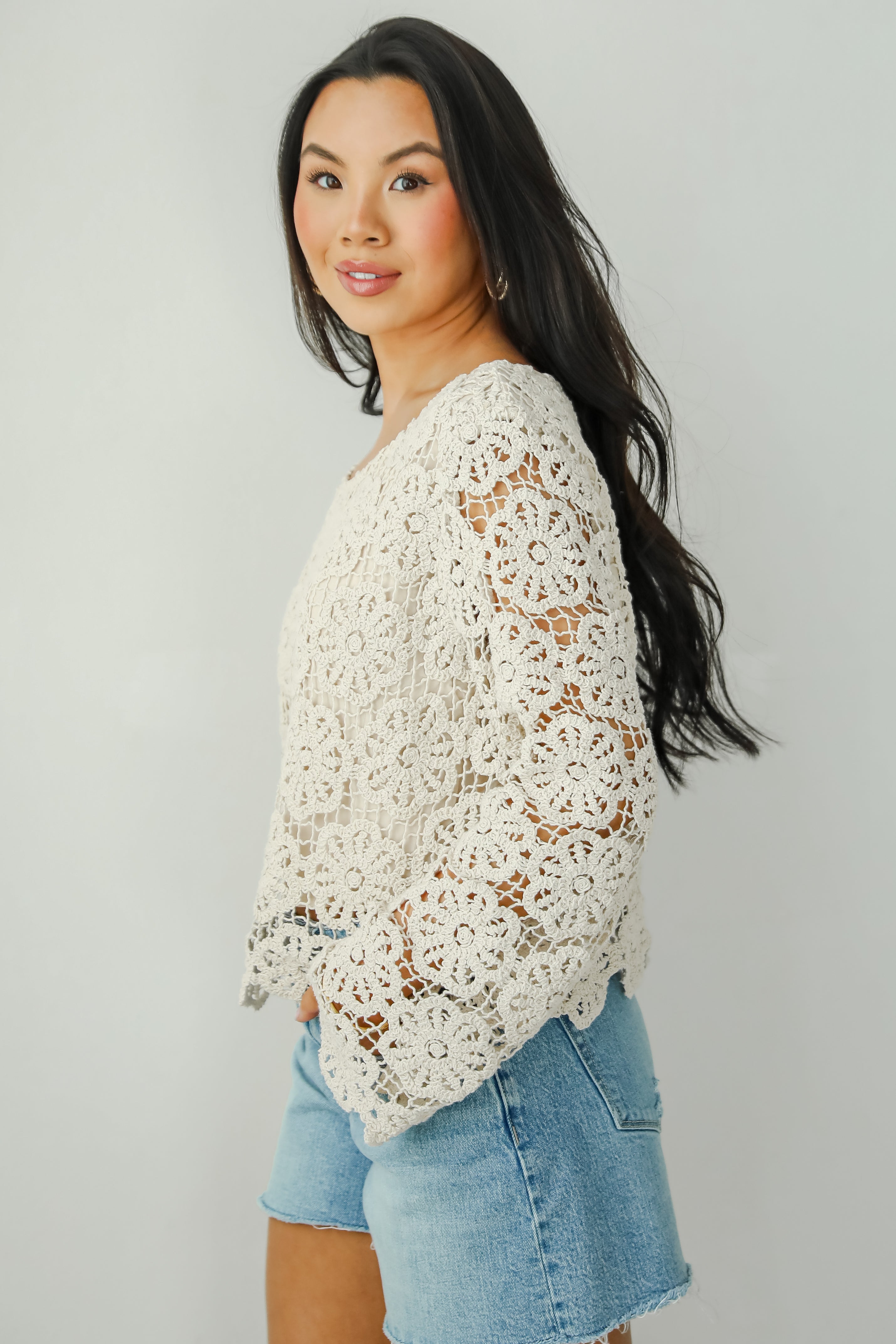 Captivating Grace Oatmeal Crochet Top