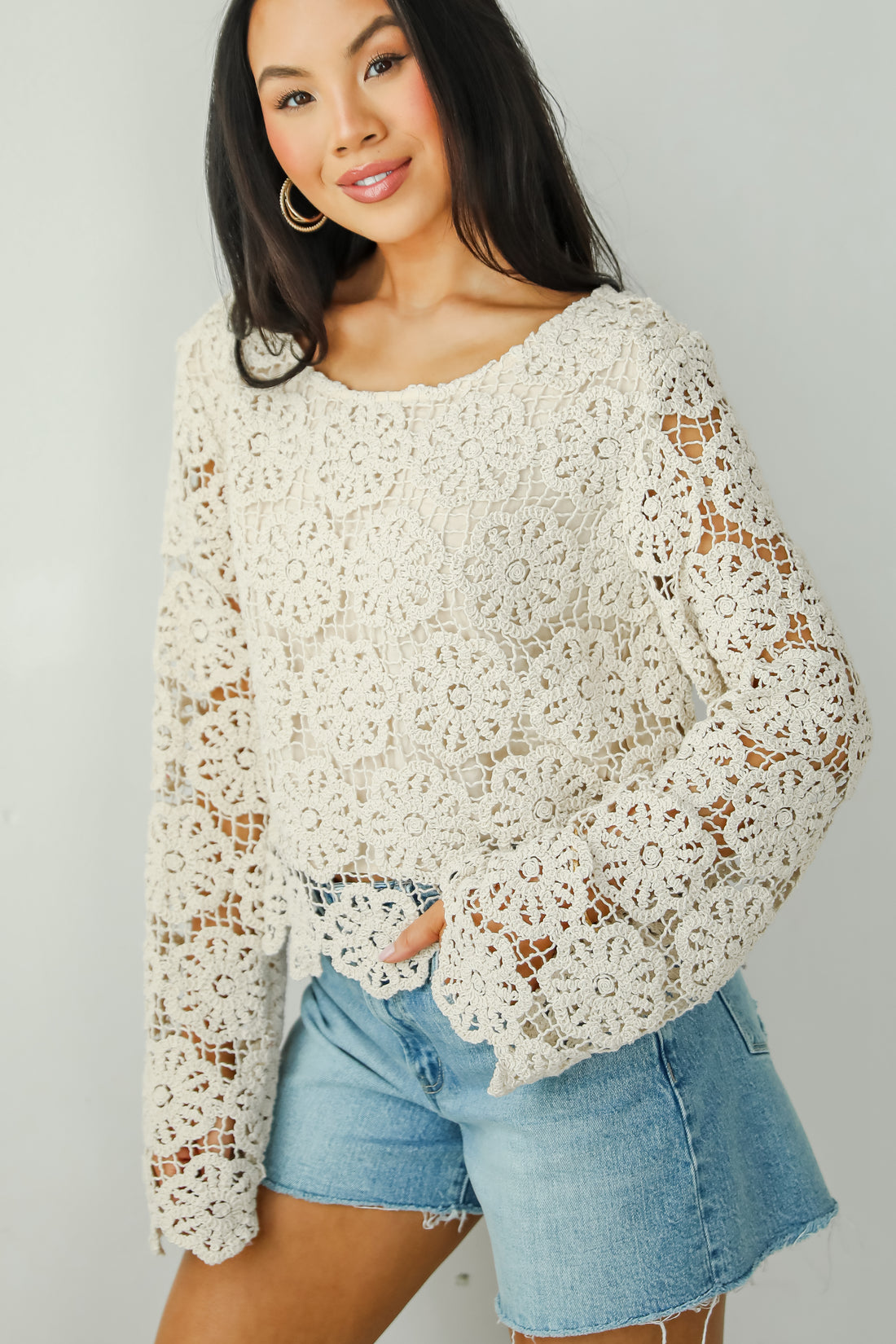 Captivating Grace Oatmeal Crochet Top