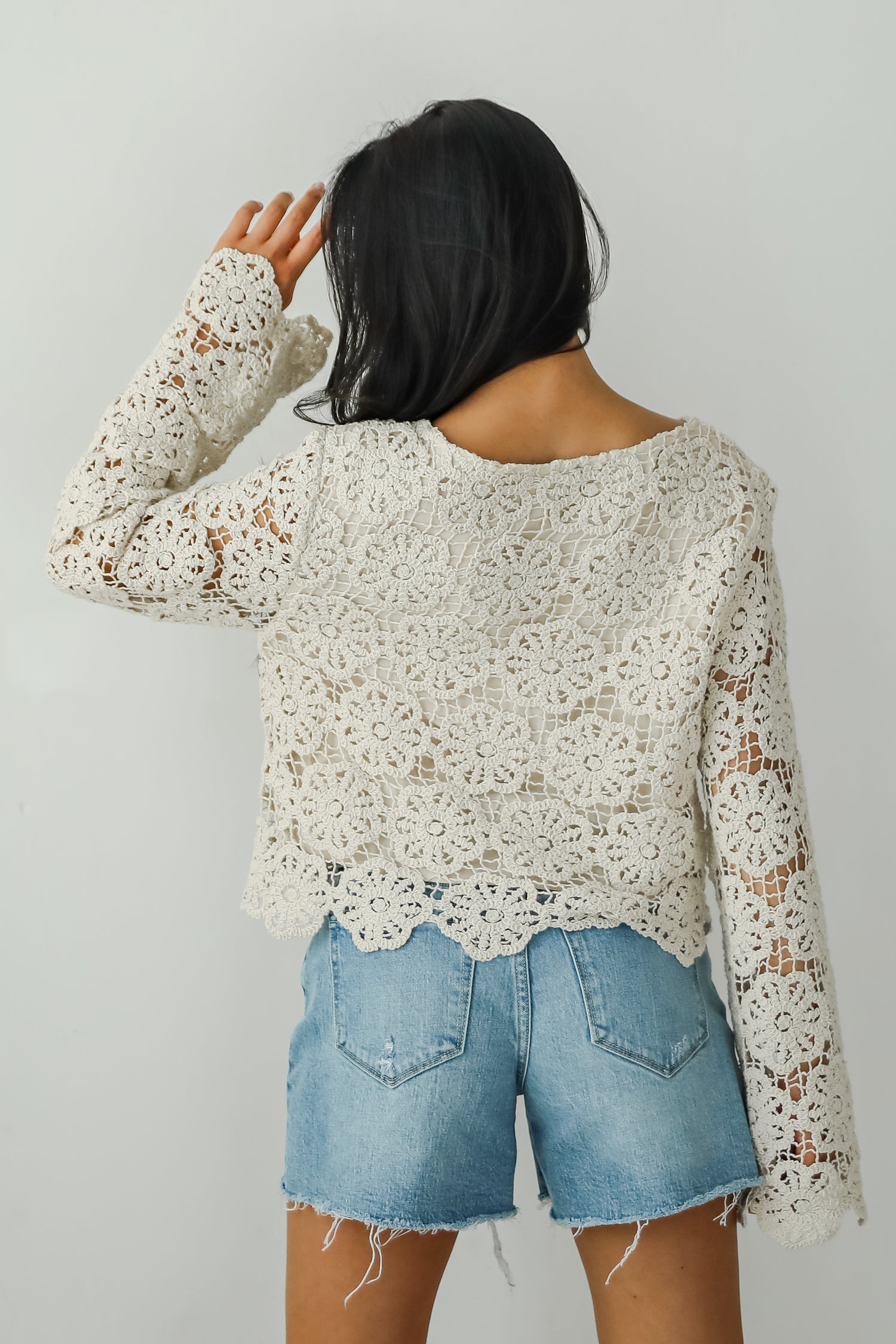 Captivating Grace Oatmeal Crochet Top