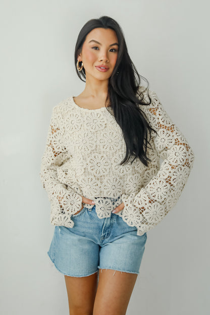 Captivating Grace Oatmeal Crochet Top