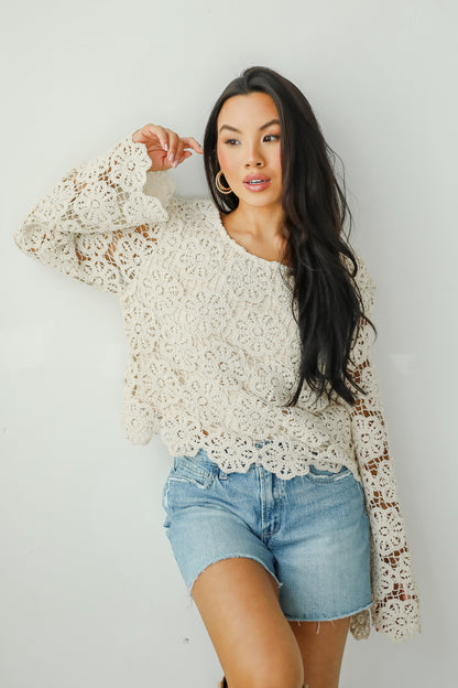 Captivating Grace Oatmeal Crochet Top