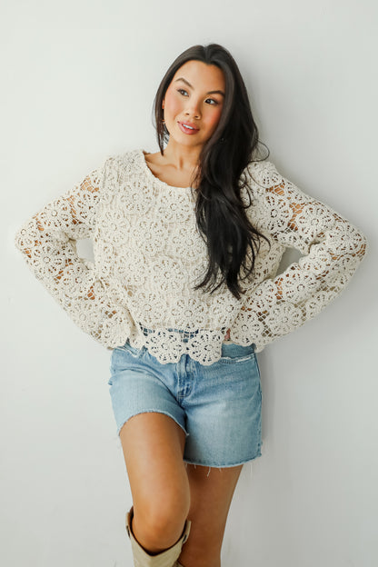 Captivating Grace Oatmeal Crochet Top