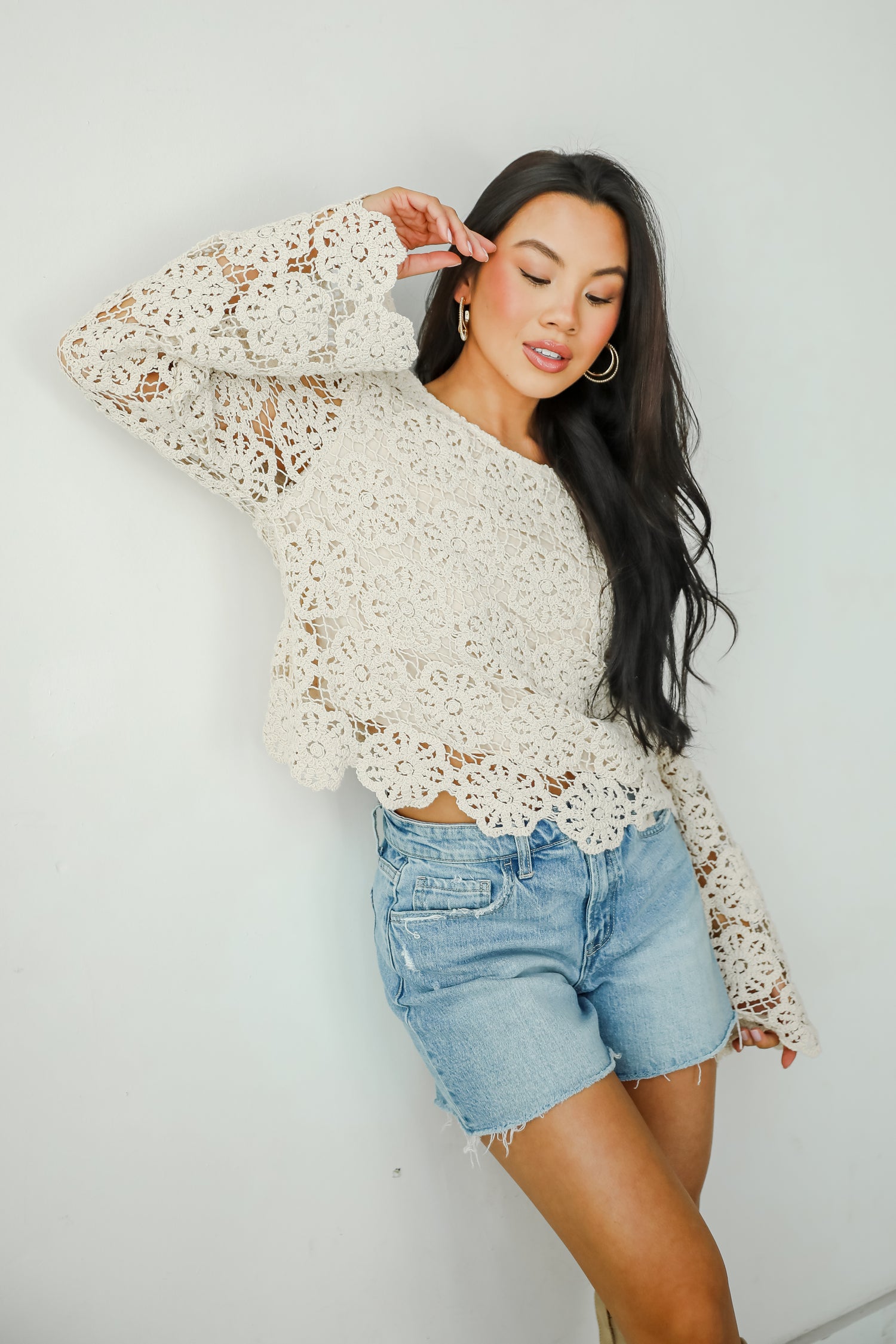 Captivating Grace Oatmeal Crochet Top