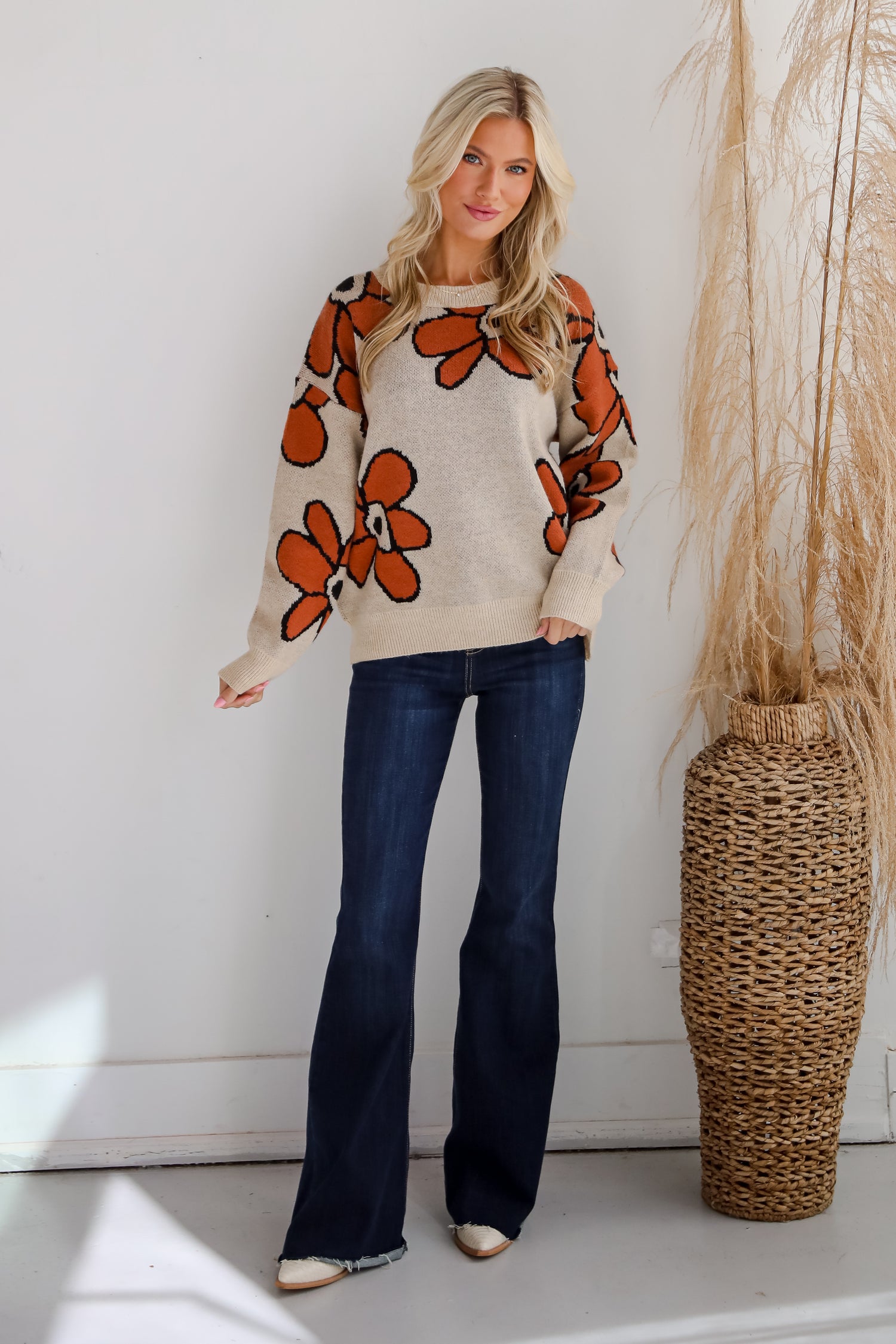 Vibrant Season Natural Floral Sweater