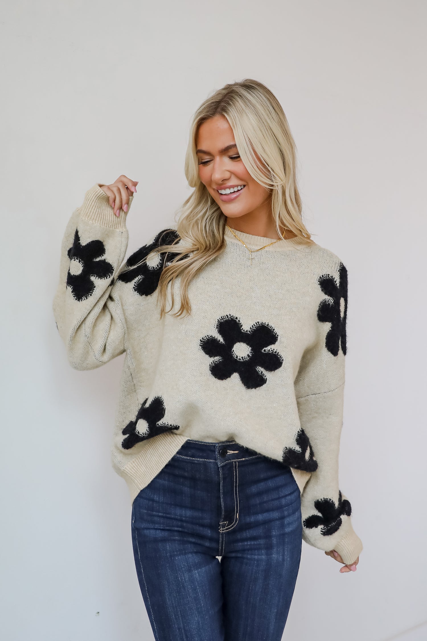 Deluxe Comfort Oatmeal Flower Sweater