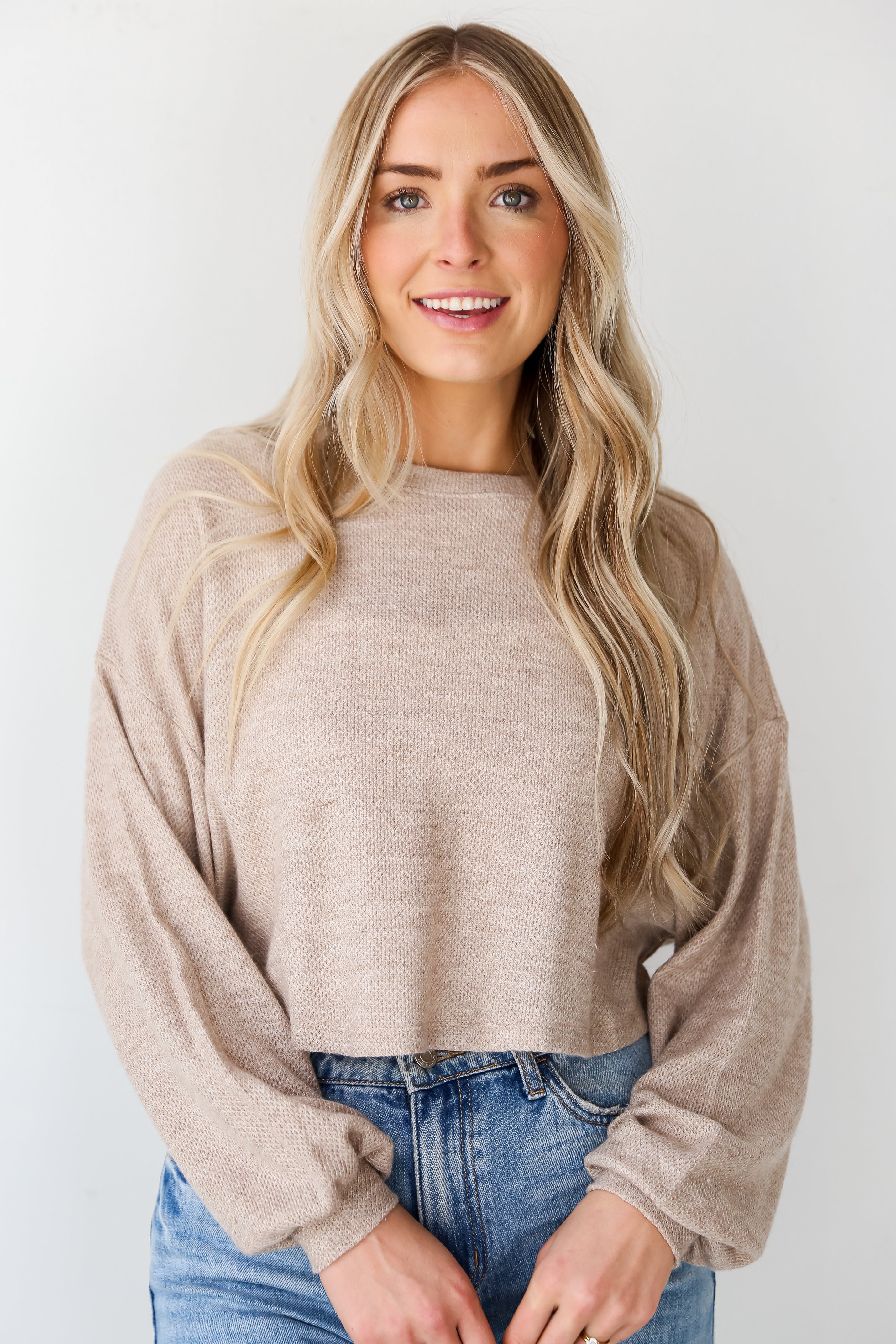 basic Oatmeal Lightweight Knit Top