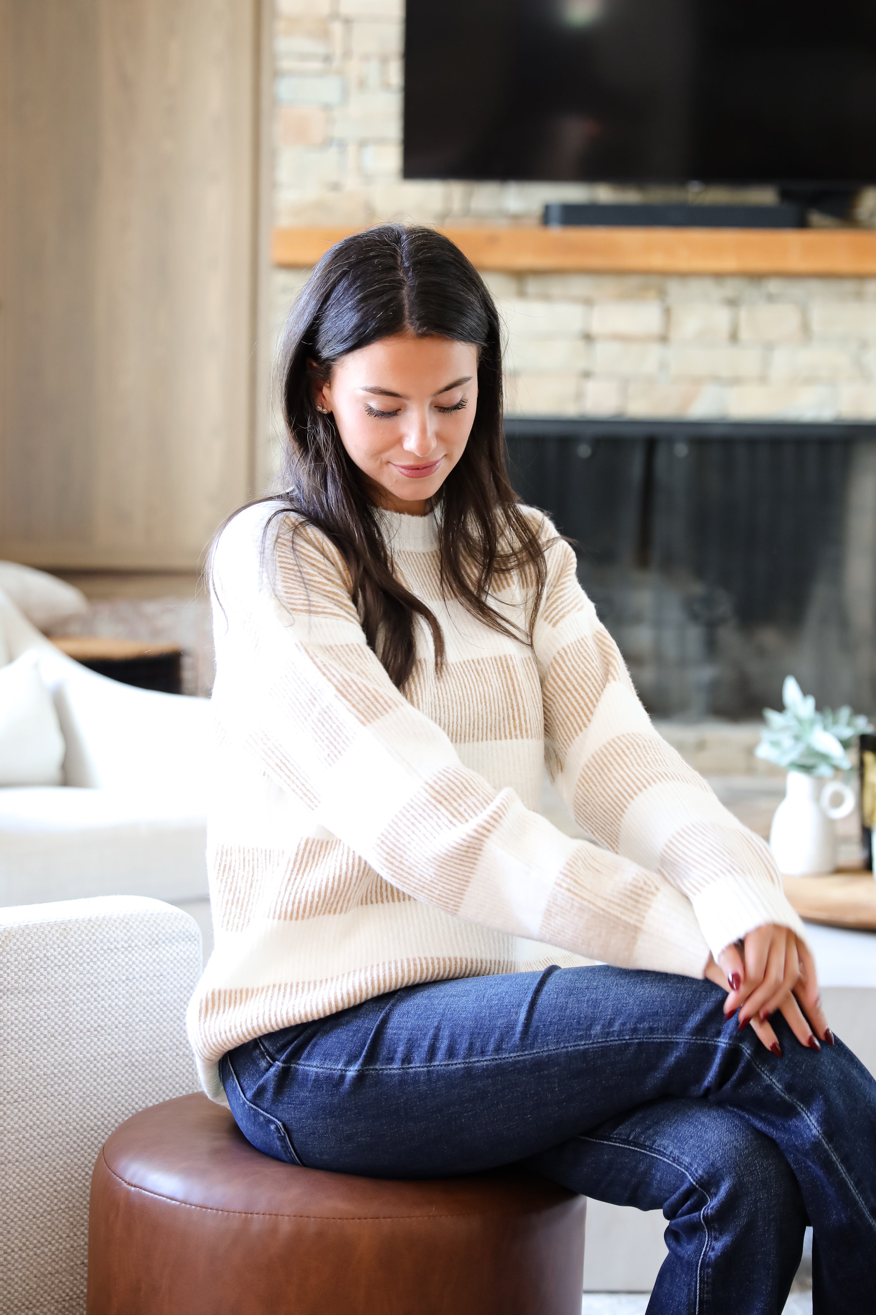 Seasonal Snuggles Taupe Striped Sweater