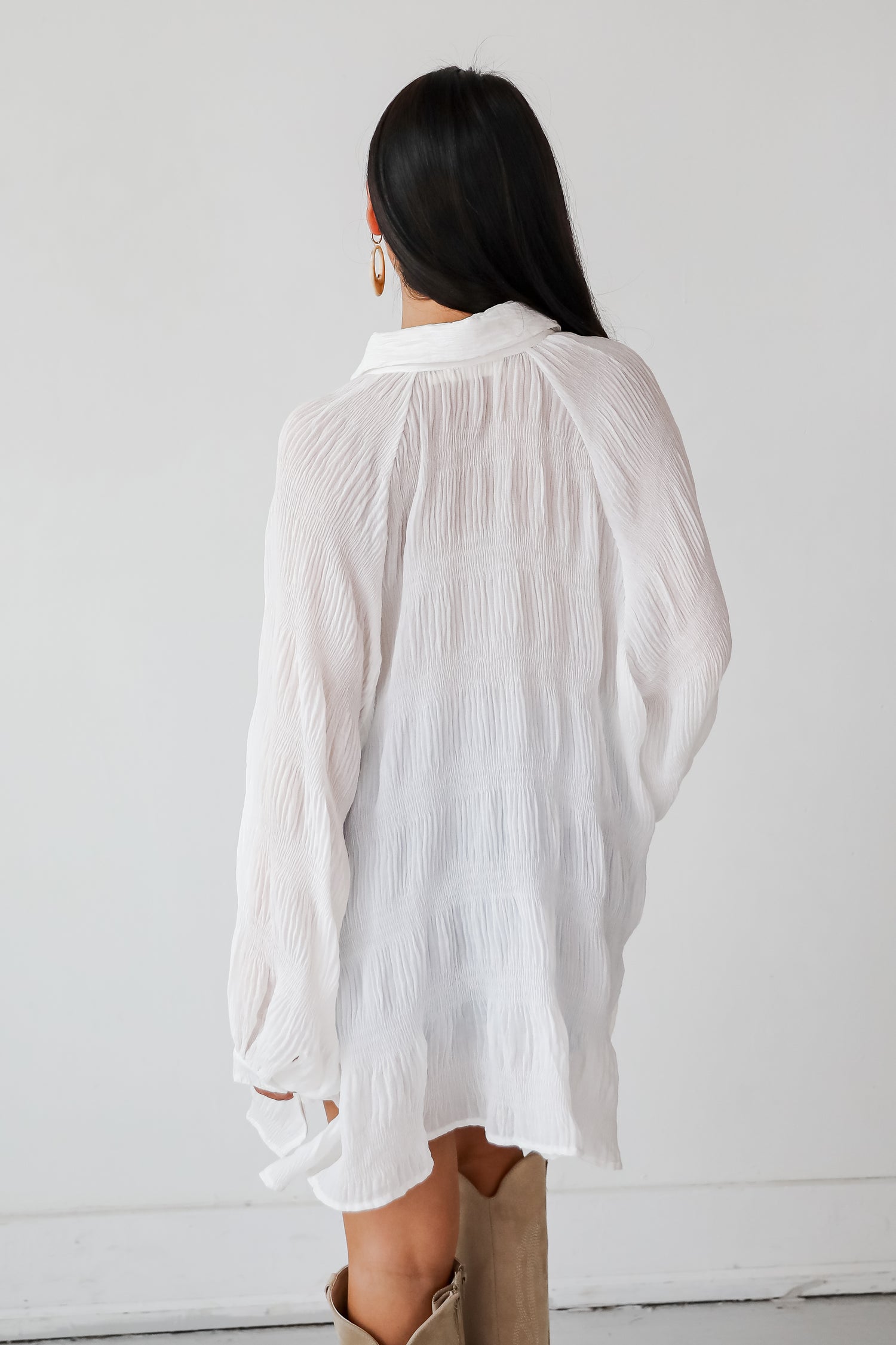 Seasonally Lovely Off White Textured Button-Up Blouse