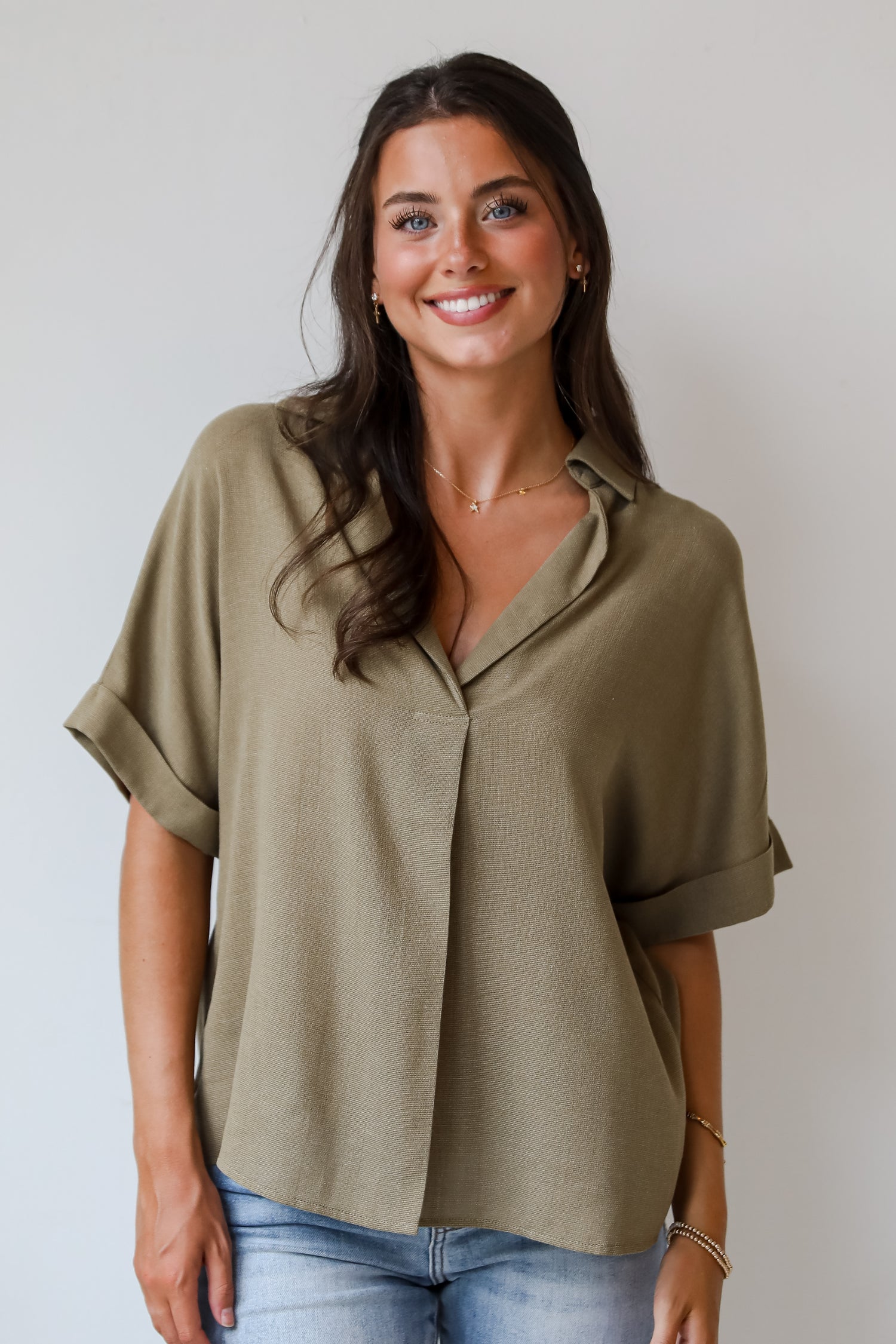 Breezy Fascination Olive Blouse