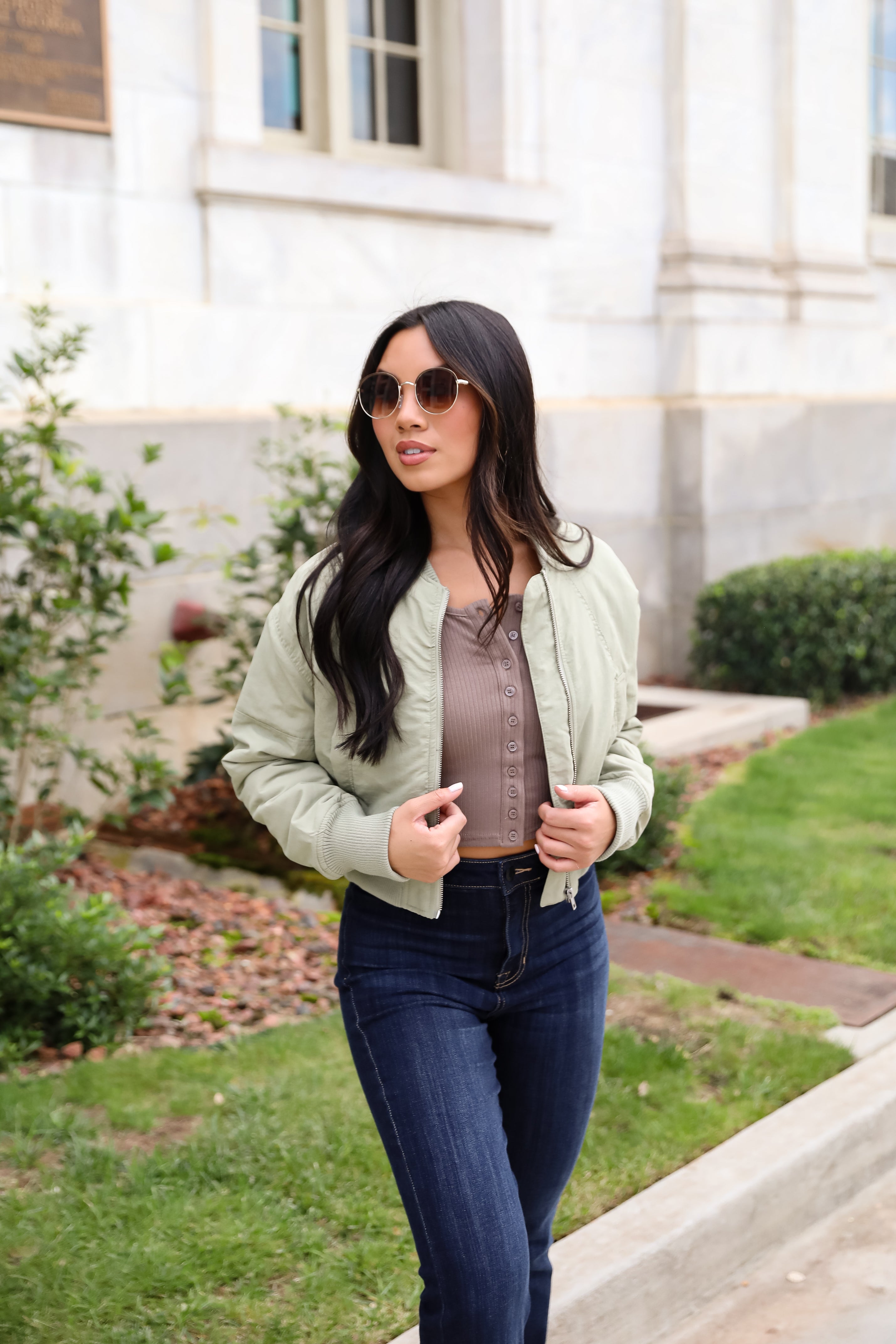 Cool Impulse Light Olive Cropped Bomber Jacket