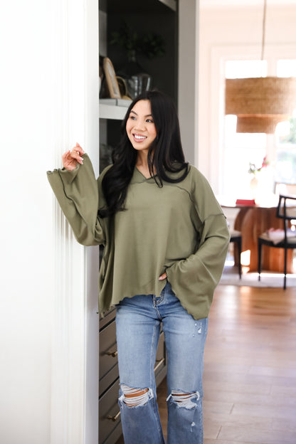 Playful Comfort Olive Hooded Top