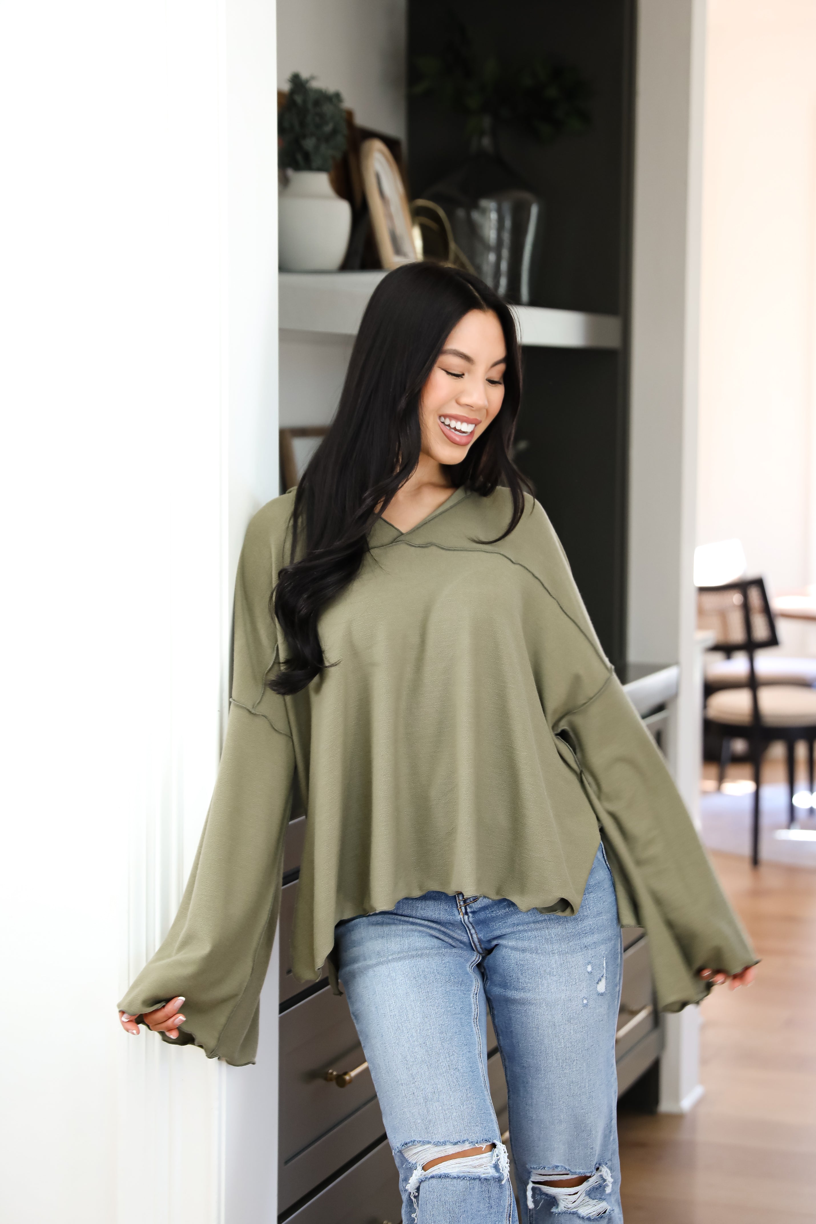 Playful Comfort Olive Hooded Top