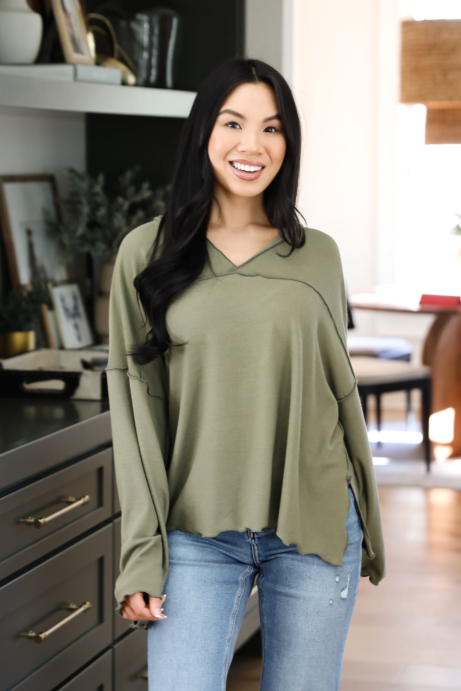 Playful Comfort Olive Hooded Top