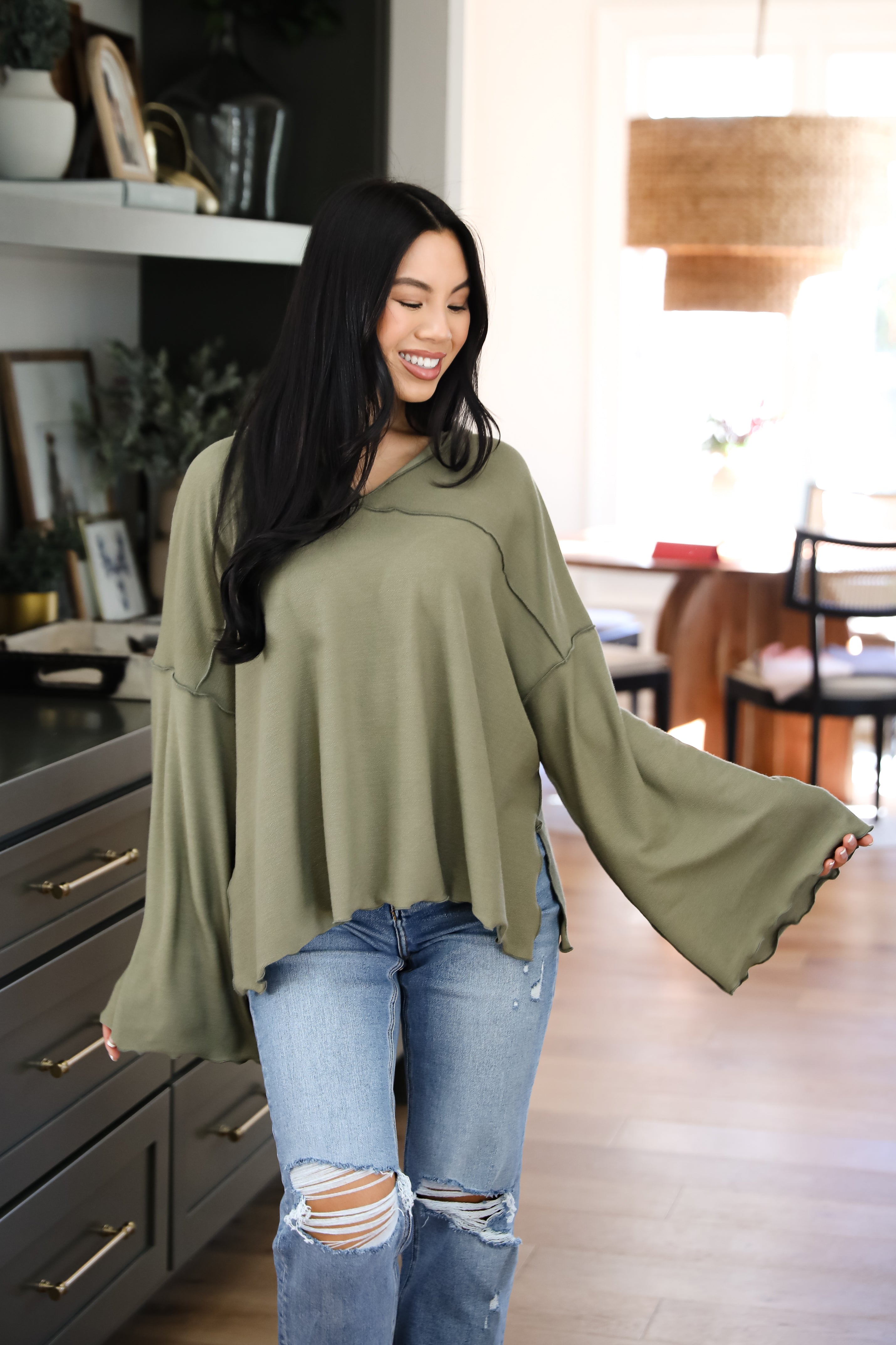 Playful Comfort Olive Hooded Top