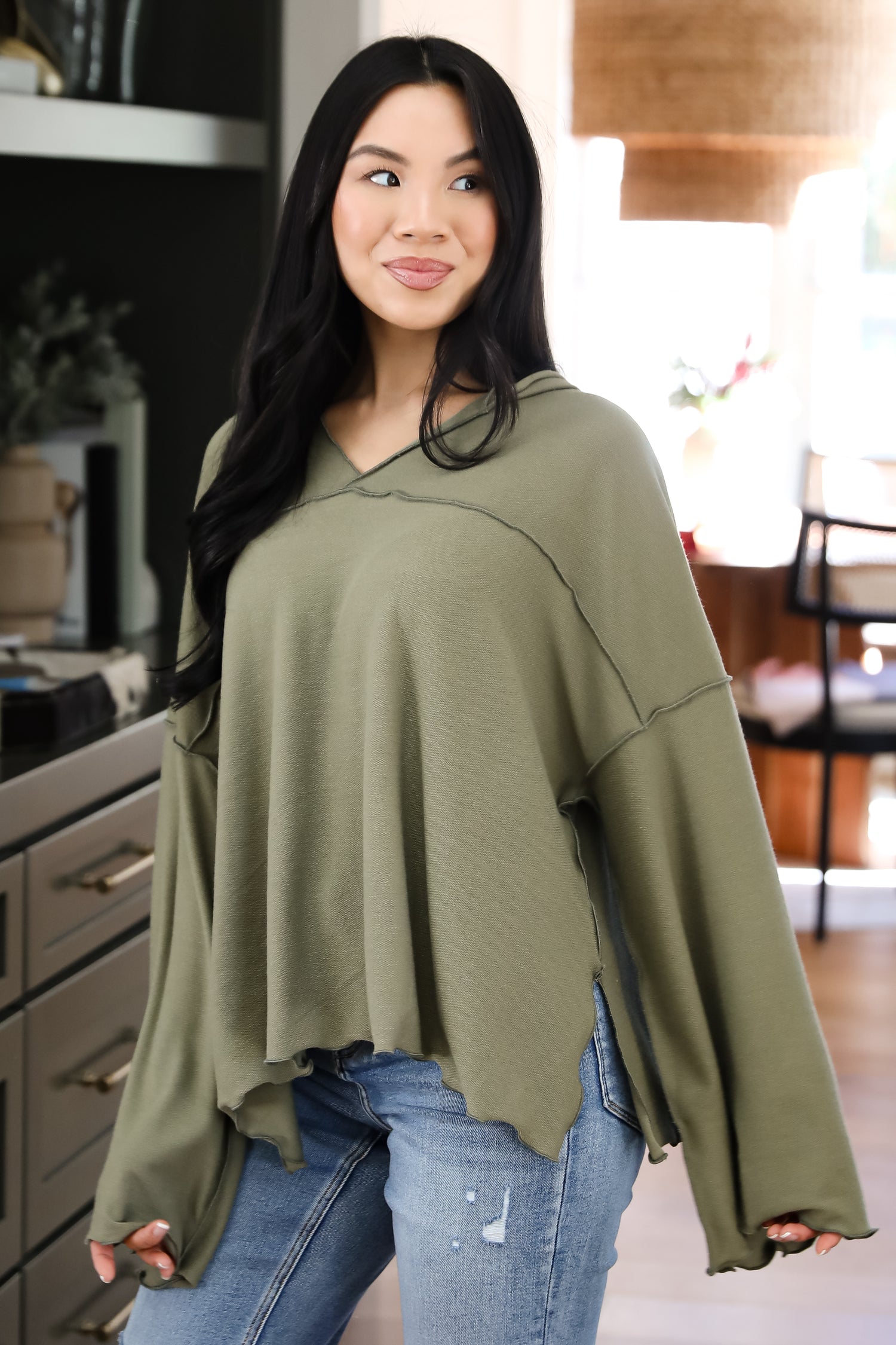 Playful Comfort Olive Hooded Top