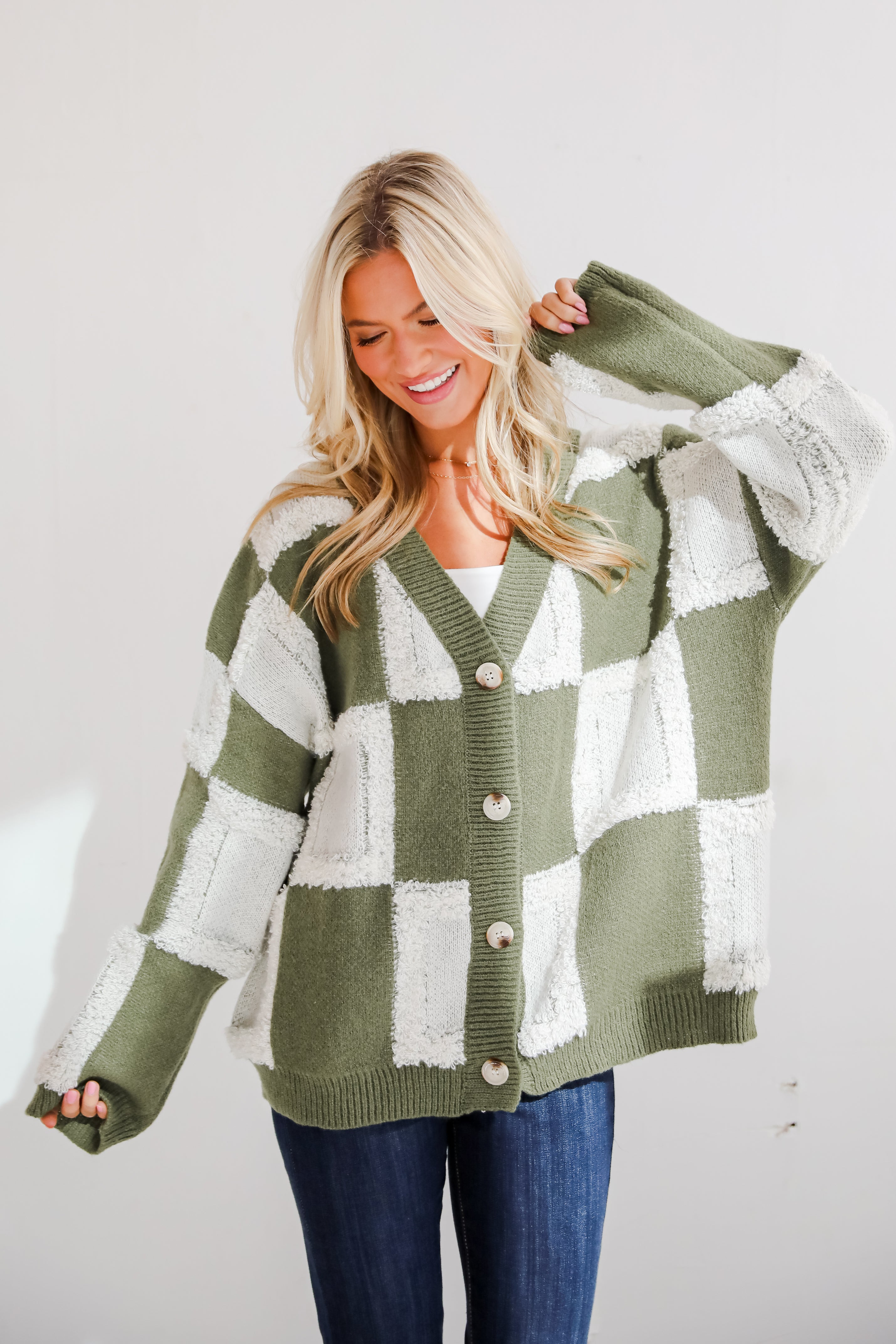 Wanna Be Close Checkered Sweater Cardigan