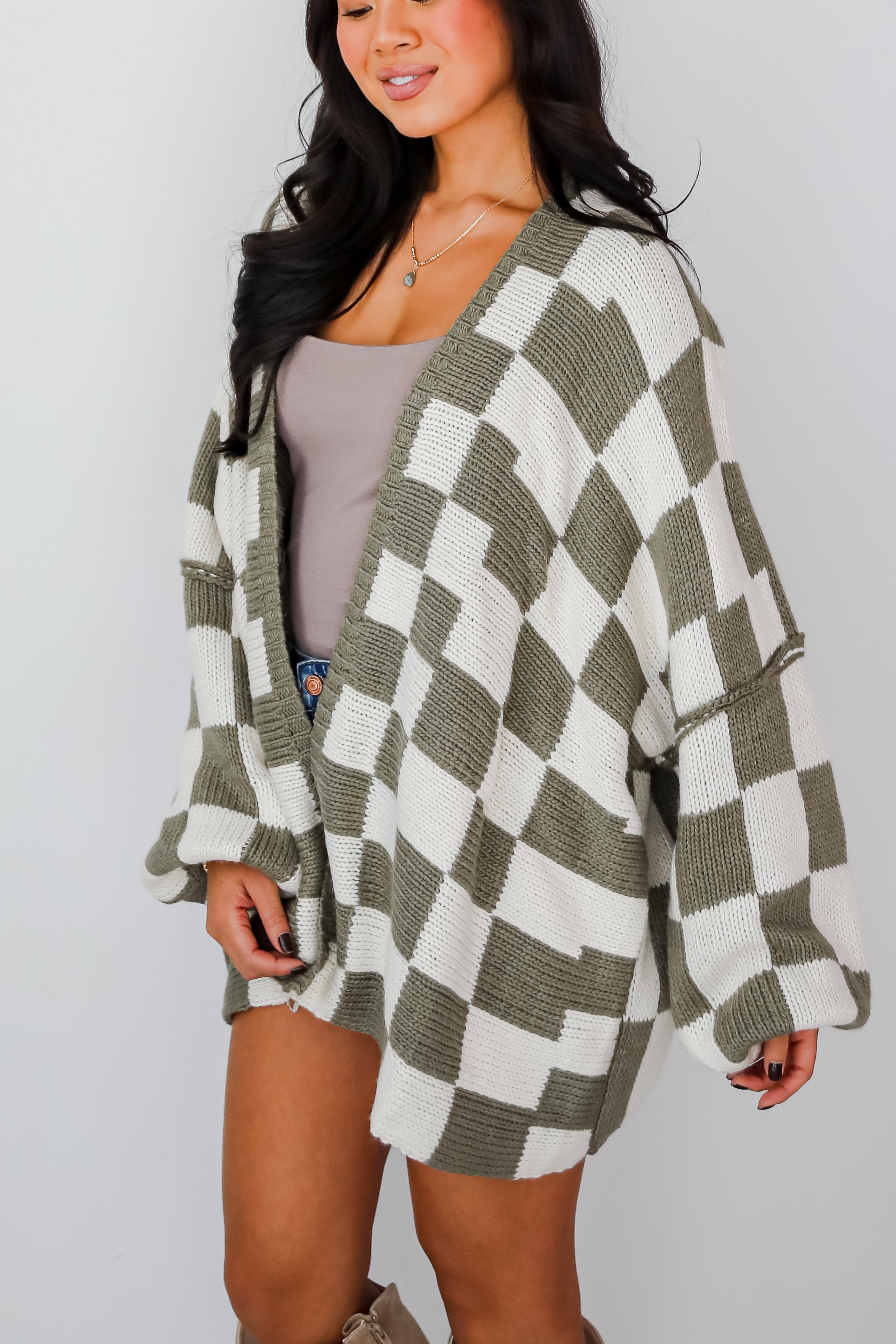 Marvelously Cozy Checkered Sweater Cardigan