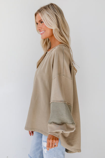 Casual Allure Olive Contrast Sleeve Top