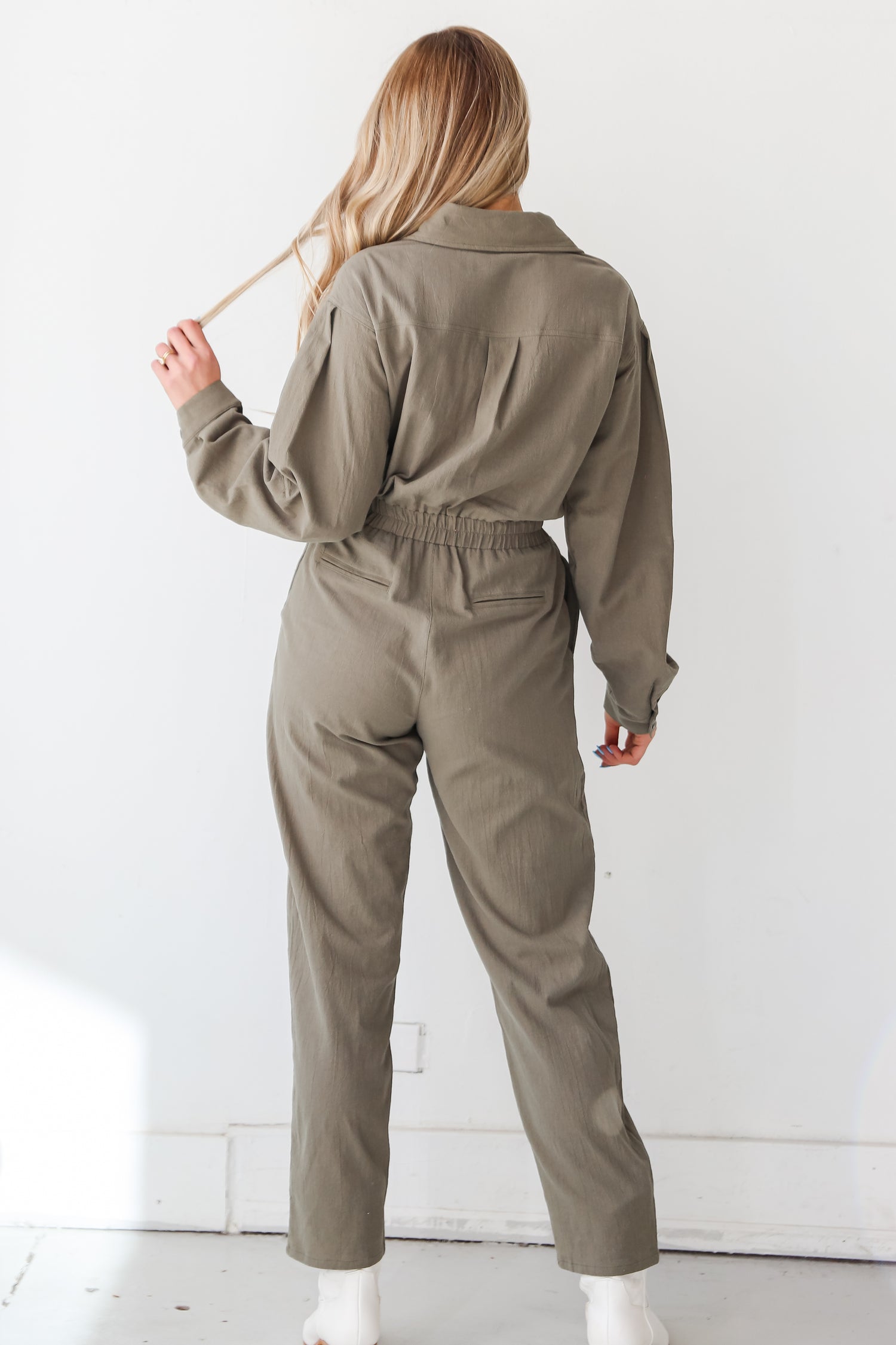 Olive Jumpsuit back view