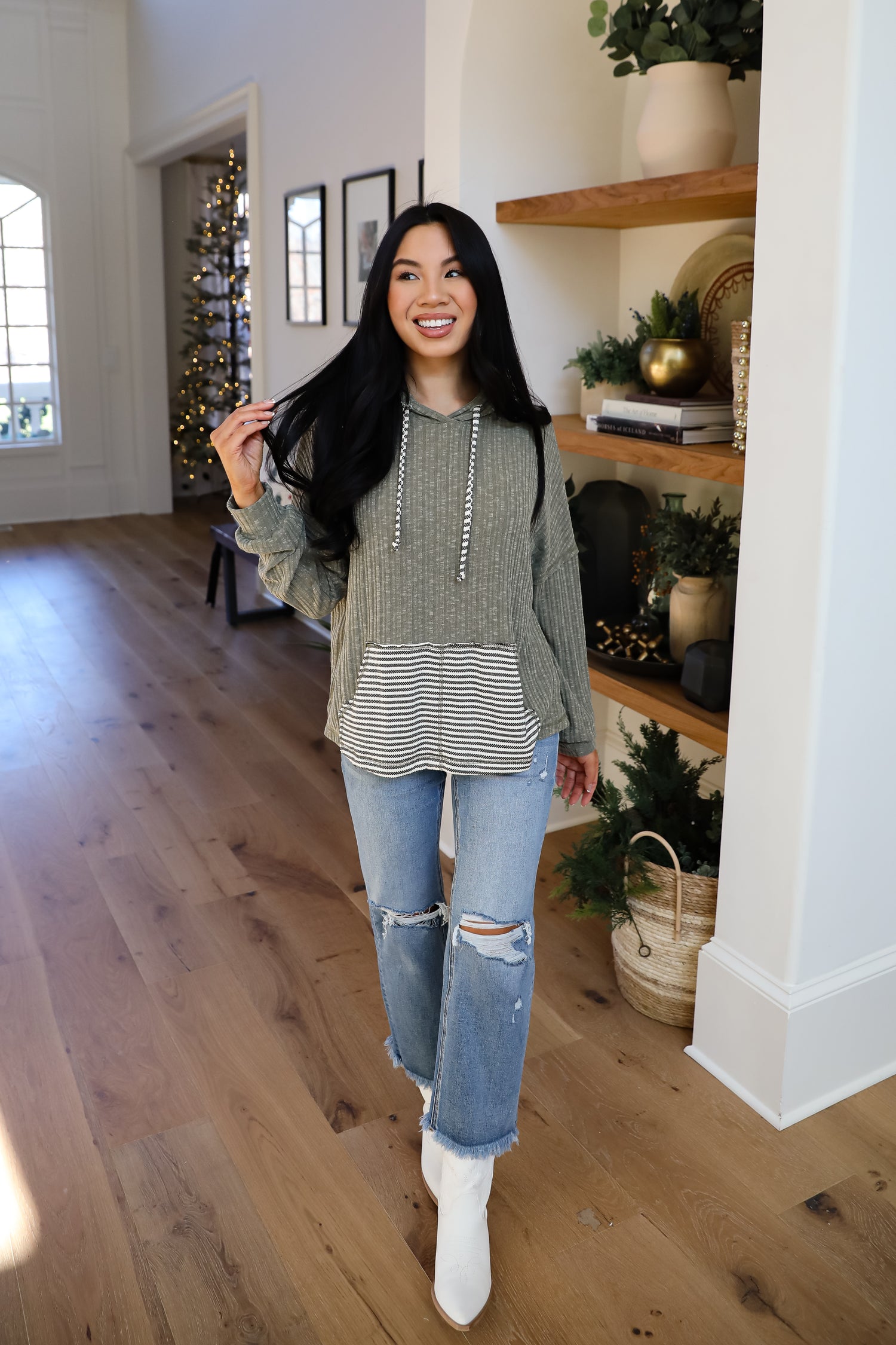 Cute Weekends Olive Hooded Top